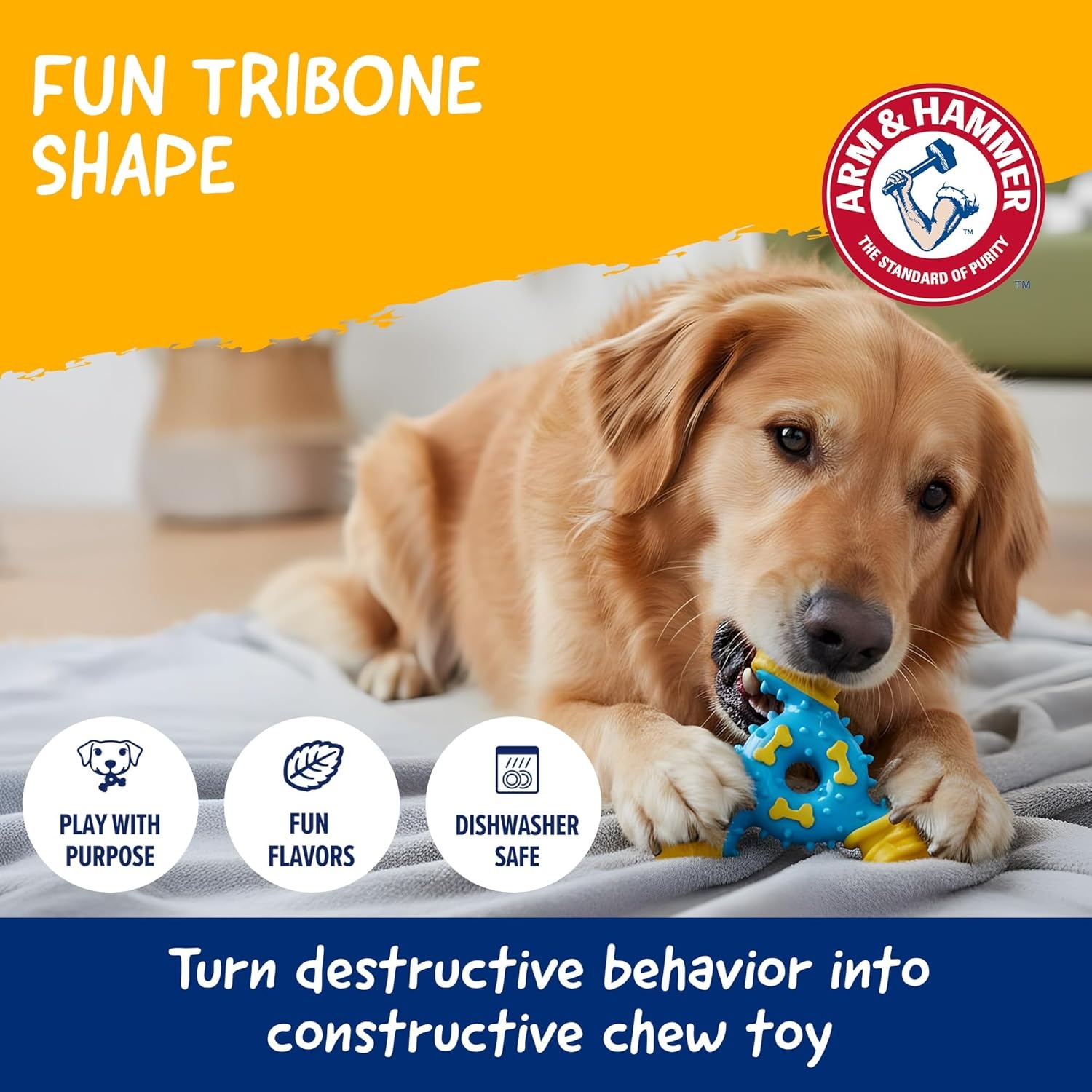 image:imageArm amp Hammer Nubbies Duality Bone Dog Dental Chew Toy Green Apple Flavor Baking Soda Infused Nubby Grooves Reduce Plaque and Tartar No Stuffing for Moderate ChewersBlue Yellow