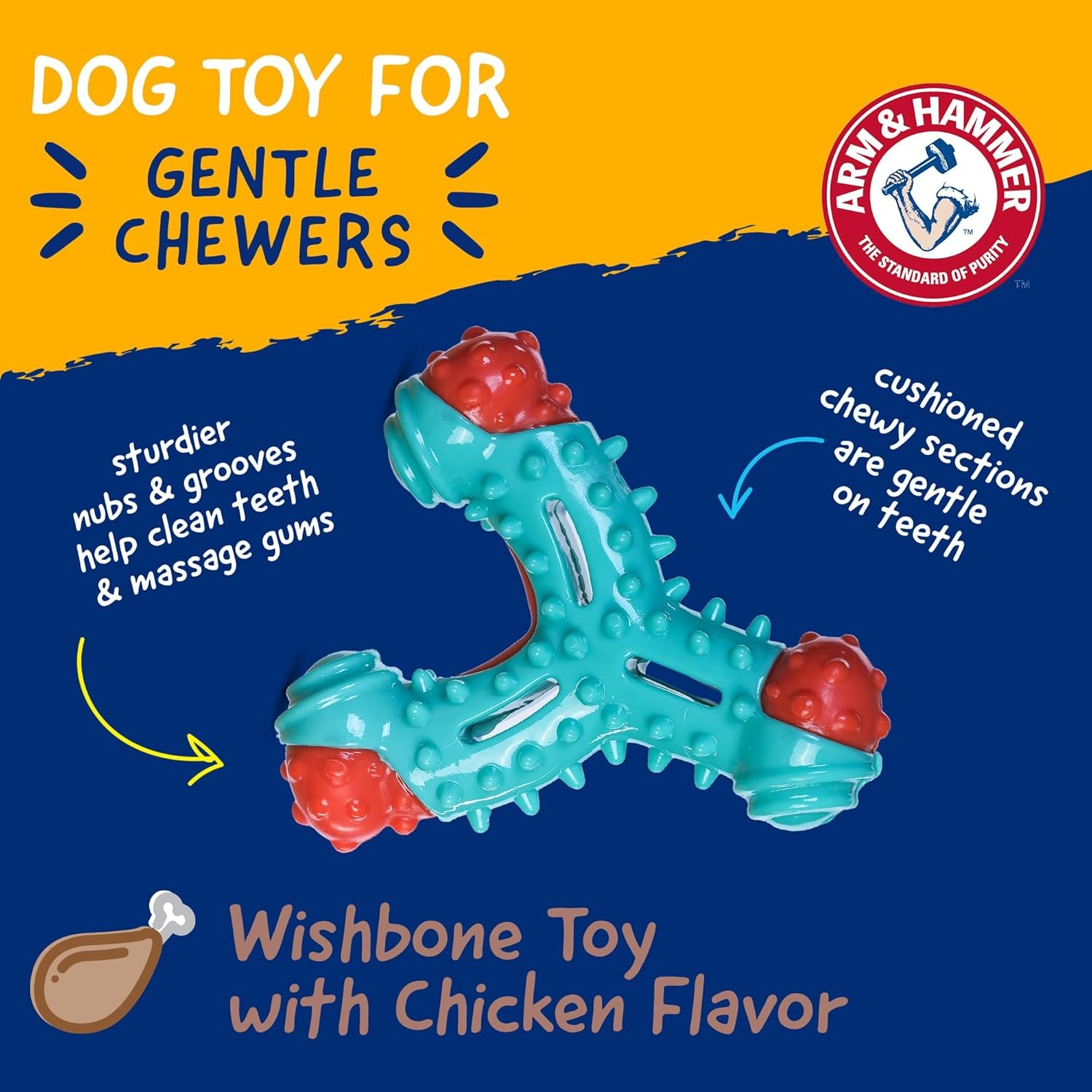 image:imageArm amp Hammer Nubbies Duality Bone Dog Dental Chew Toy Green Apple Flavor Baking Soda Infused Nubby Grooves Reduce Plaque and Tartar No Stuffing for Moderate ChewersBlue Red