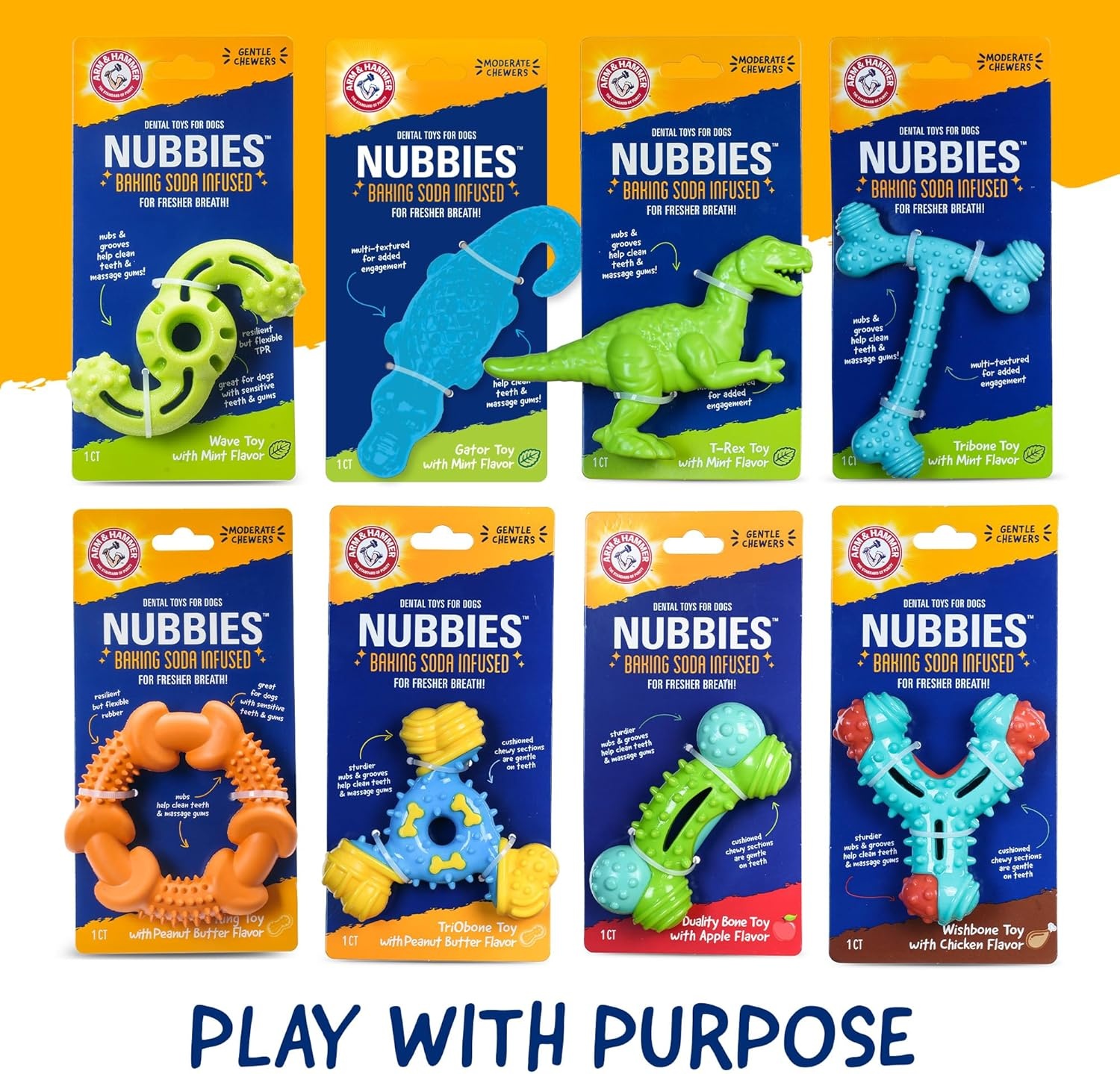 image:imageArm amp Hammer Nubbies Duality Bone Dog Dental Chew Toy Green Apple Flavor Baking Soda Infused Nubby Grooves Reduce Plaque and Tartar No Stuffing for Moderate ChewersBlue Red
