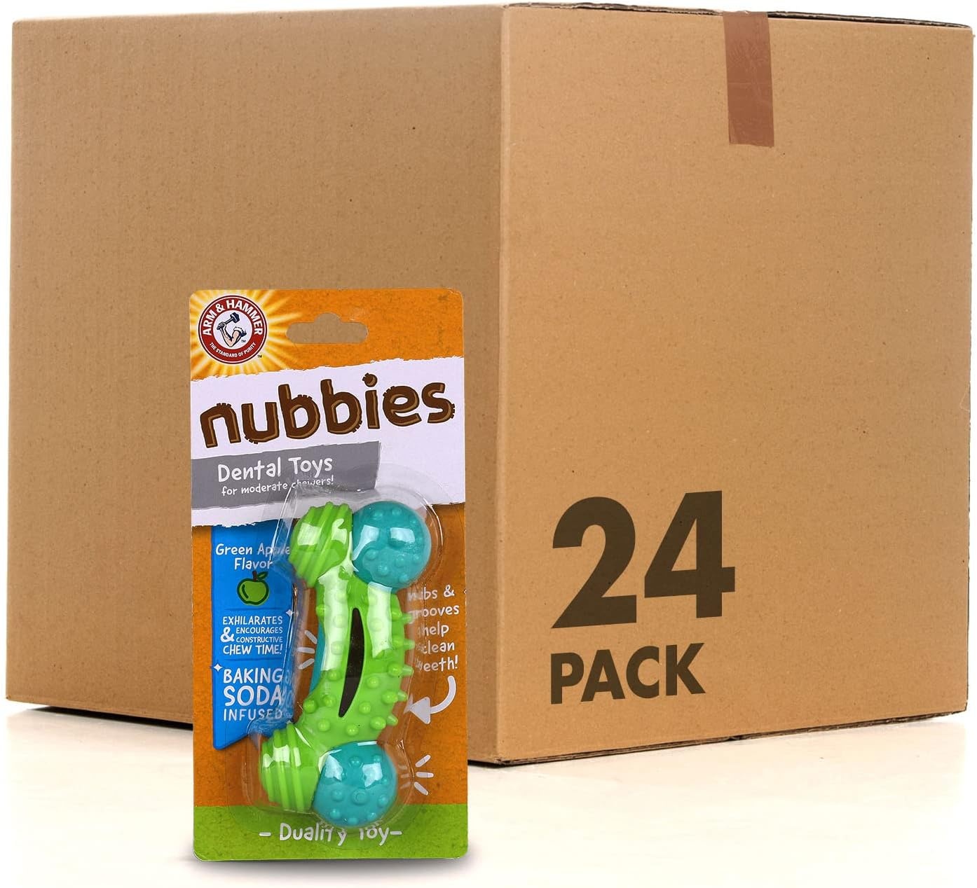 image:imageArm amp Hammer Nubbies Duality Bone Dog Dental Chew Toy Green Apple Flavor Baking Soda Infused Nubby Grooves Reduce Plaque and Tartar No Stuffing for Moderate ChewersBlue Green