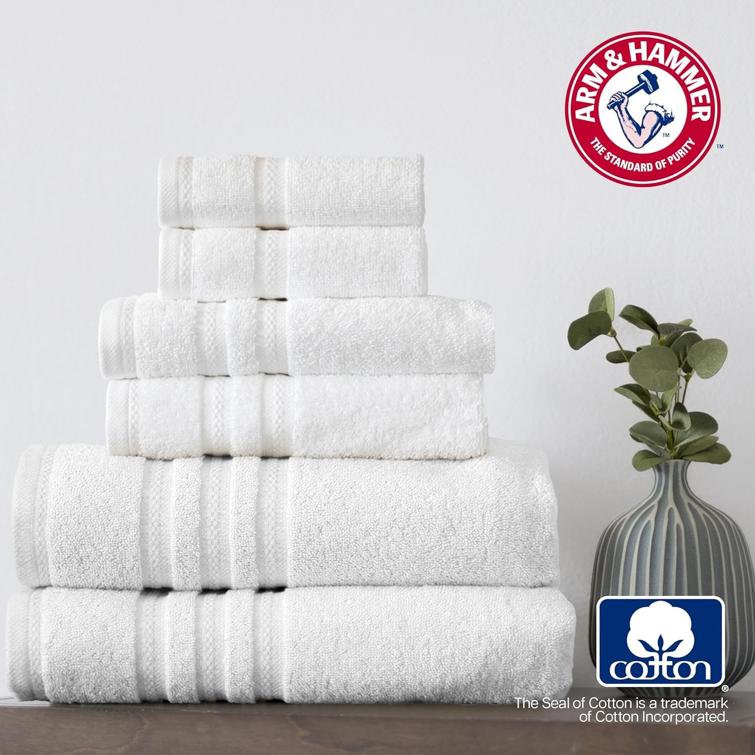 image:imageArm amp Hammer Performance Bath Towel Set 6 Piece WhiteLight Grey