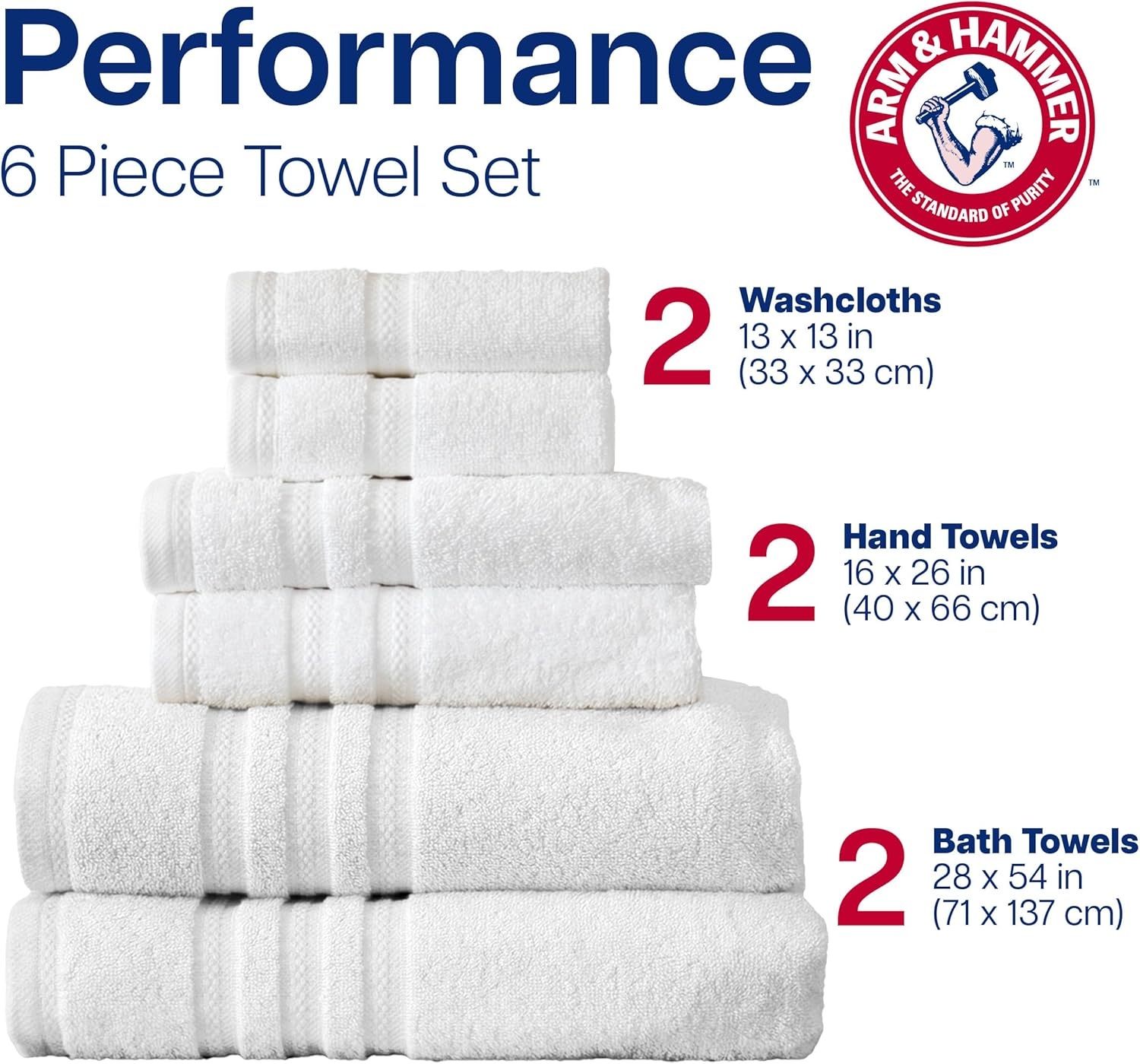image:imageArm amp Hammer Performance Bath Towel Set 6 Piece WhiteLight Grey