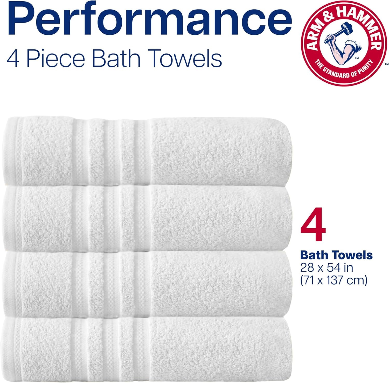 image:imageArm amp Hammer Performance Bath Towels 4 Piece WhiteDark Blue