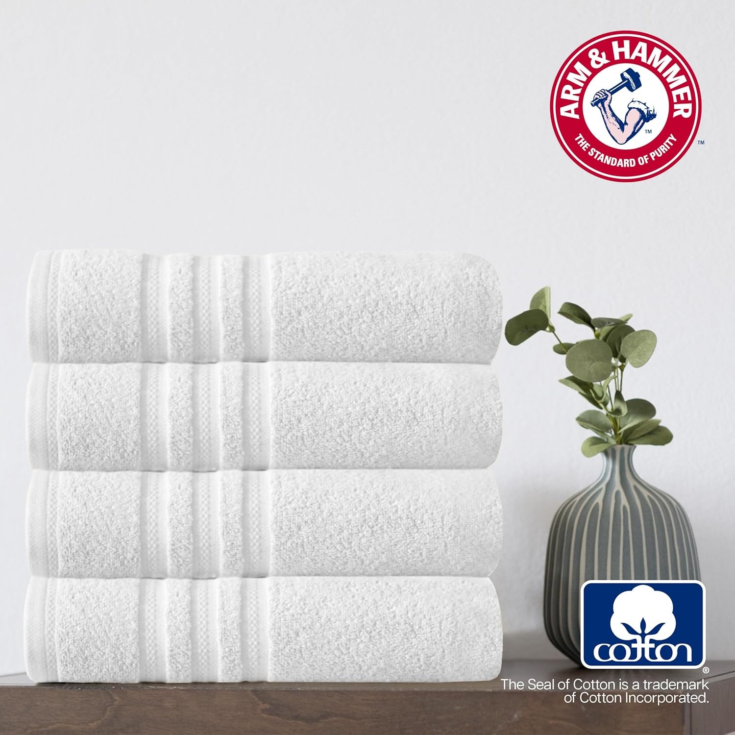 image:imageArm amp Hammer Performance Bath Towels 4 Piece WhiteDark Blue