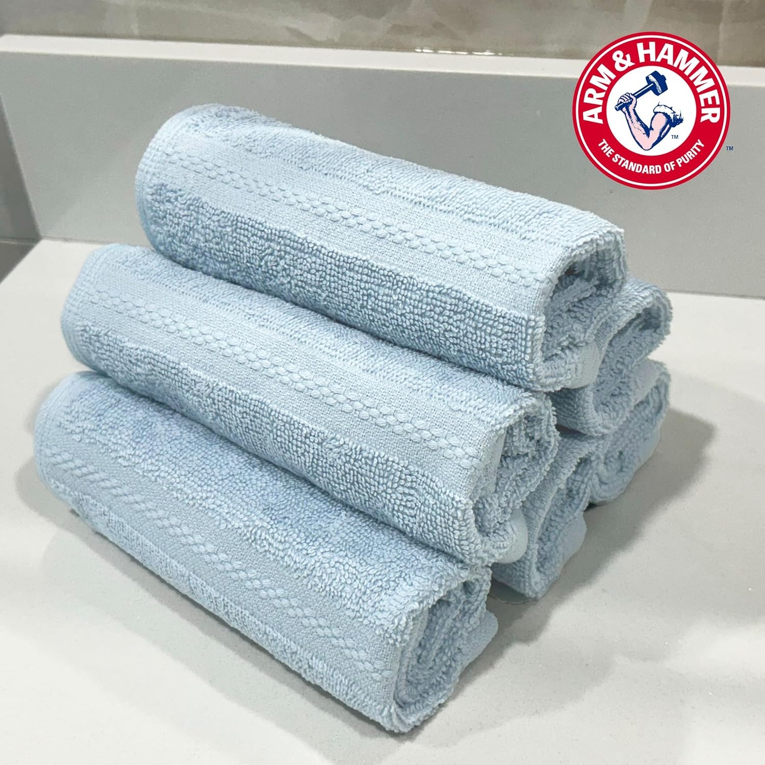 image:imageArm amp Hammer Performance Towel Washcloth Set 6 Piece WhiteLight Grey