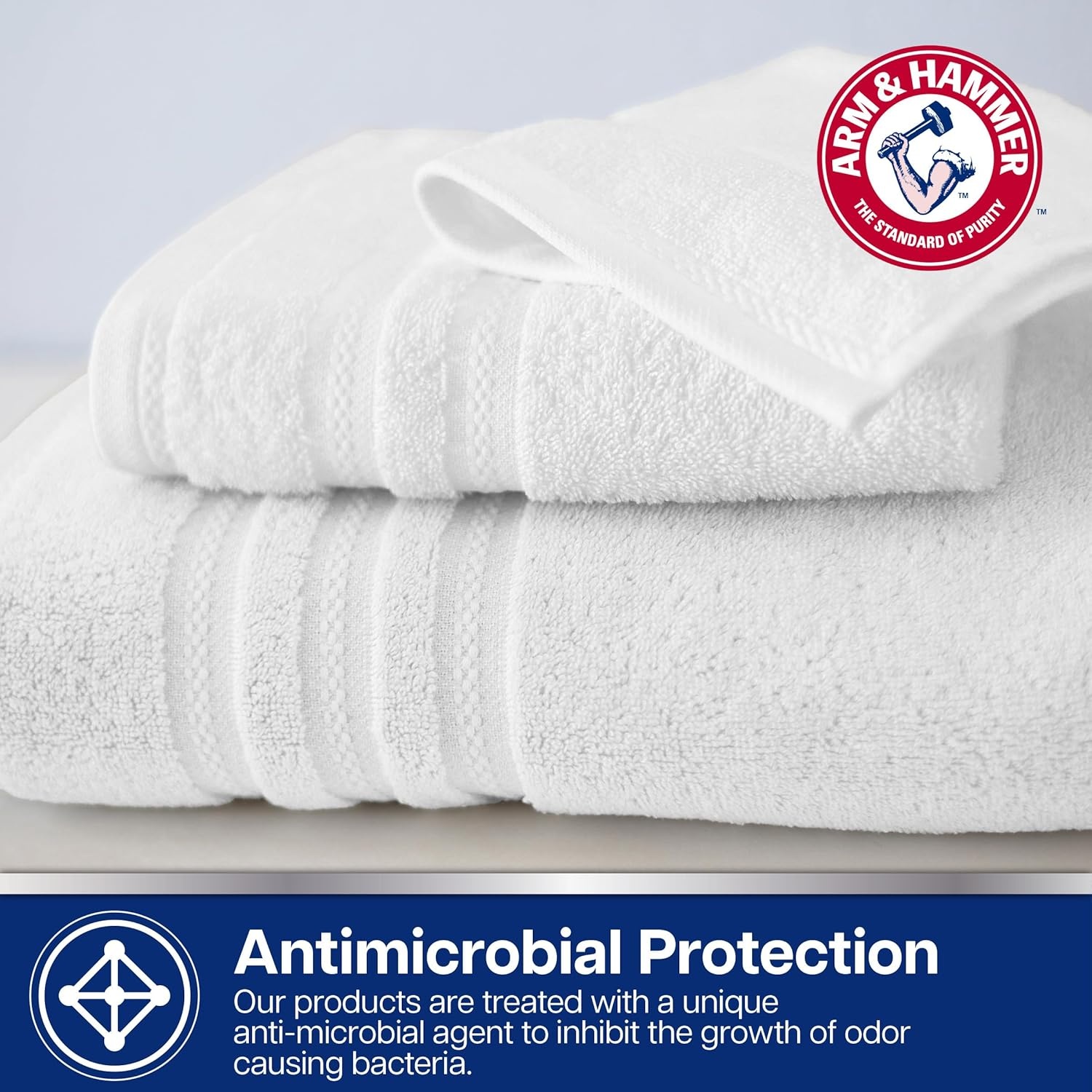 image:imageArm amp Hammer Performance Towel Washcloth Set 6 Piece WhiteLight Grey