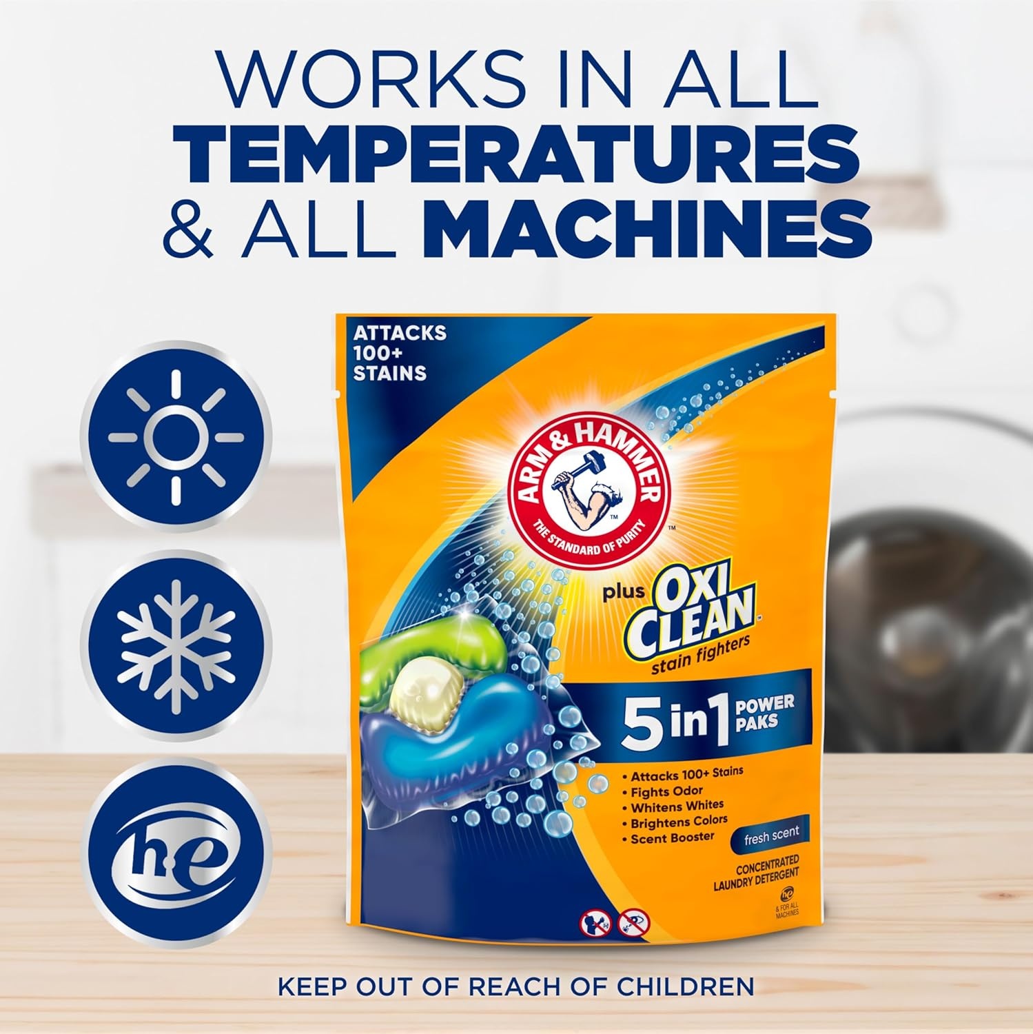 image:imageArm amp Hammer Plus OxiClean 5in1 Laundry Detergent Power Paks 42 Count Packaging may varyFresh Scent