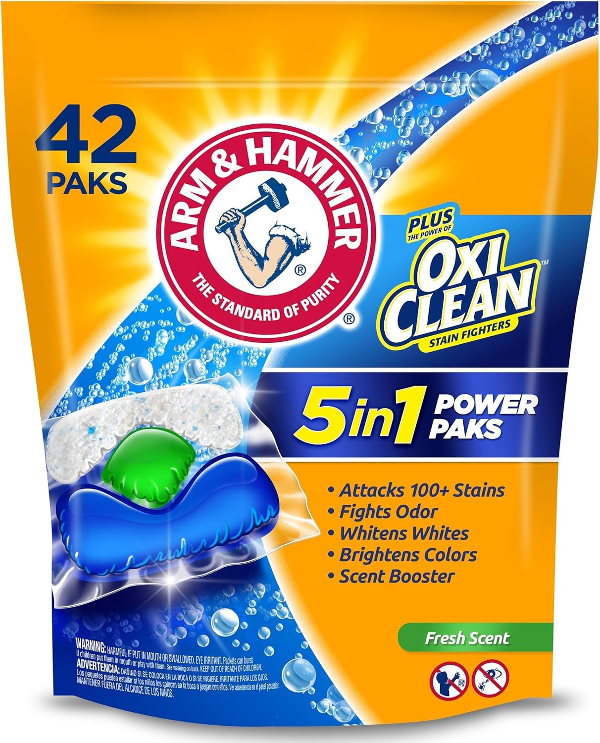 image:imageArm amp Hammer Plus OxiClean 5in1 Laundry Detergent Power Paks 42 Count Packaging may varyFresh Scent