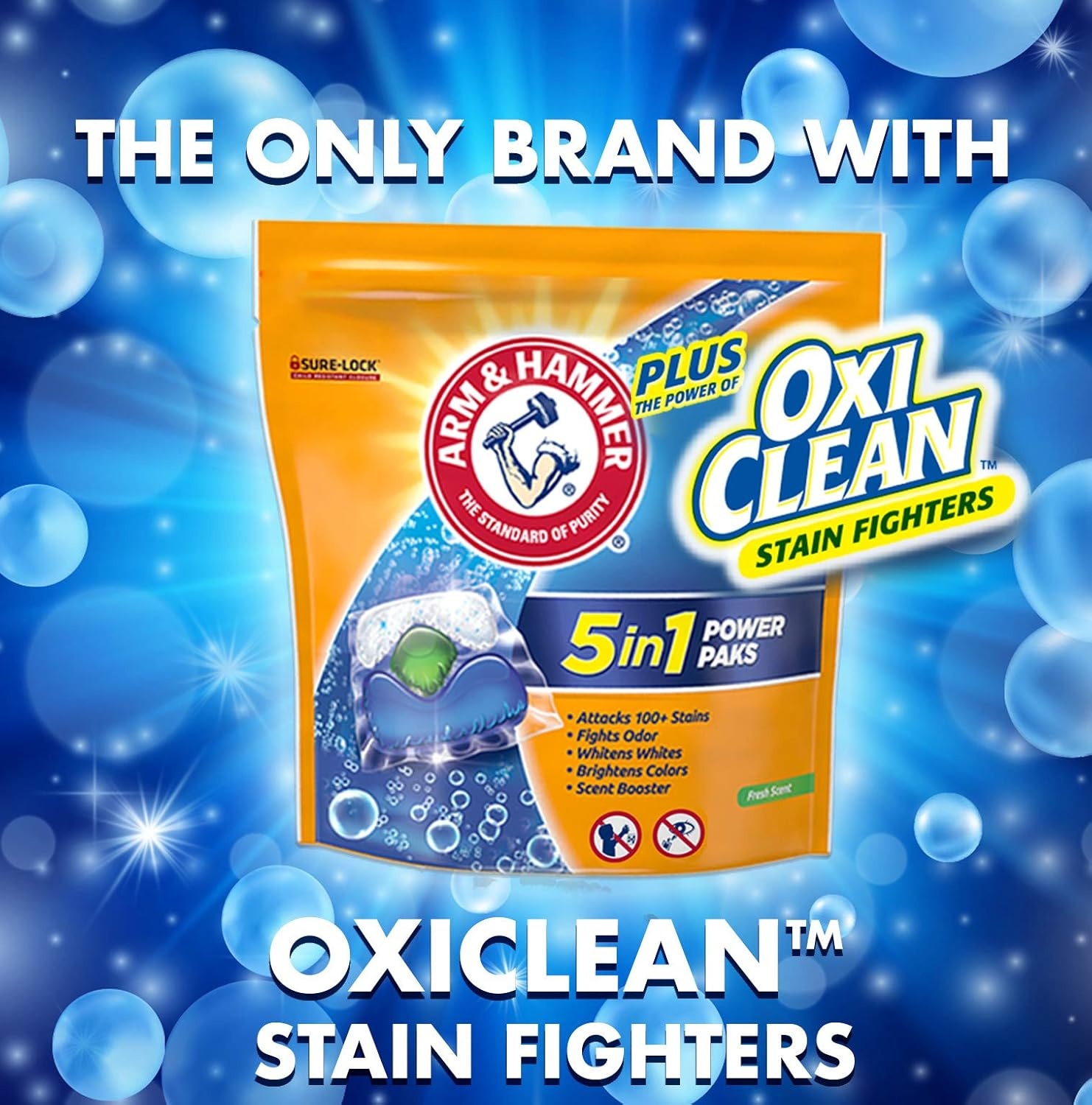 image:imageArm amp Hammer Plus OxiClean 5in1 Laundry Detergent Power Paks 42 Count Packaging may varyFresh Scent