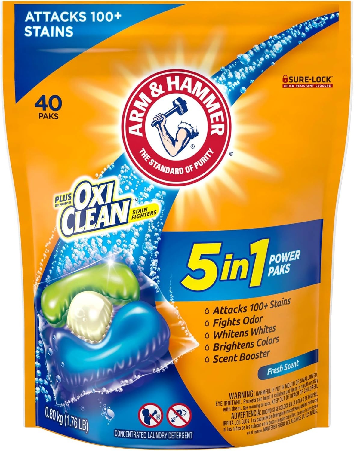 image:imageArm amp Hammer Plus OxiClean 5in1 Laundry Detergent Power Paks 42 Count Packaging may varyFresh Scent