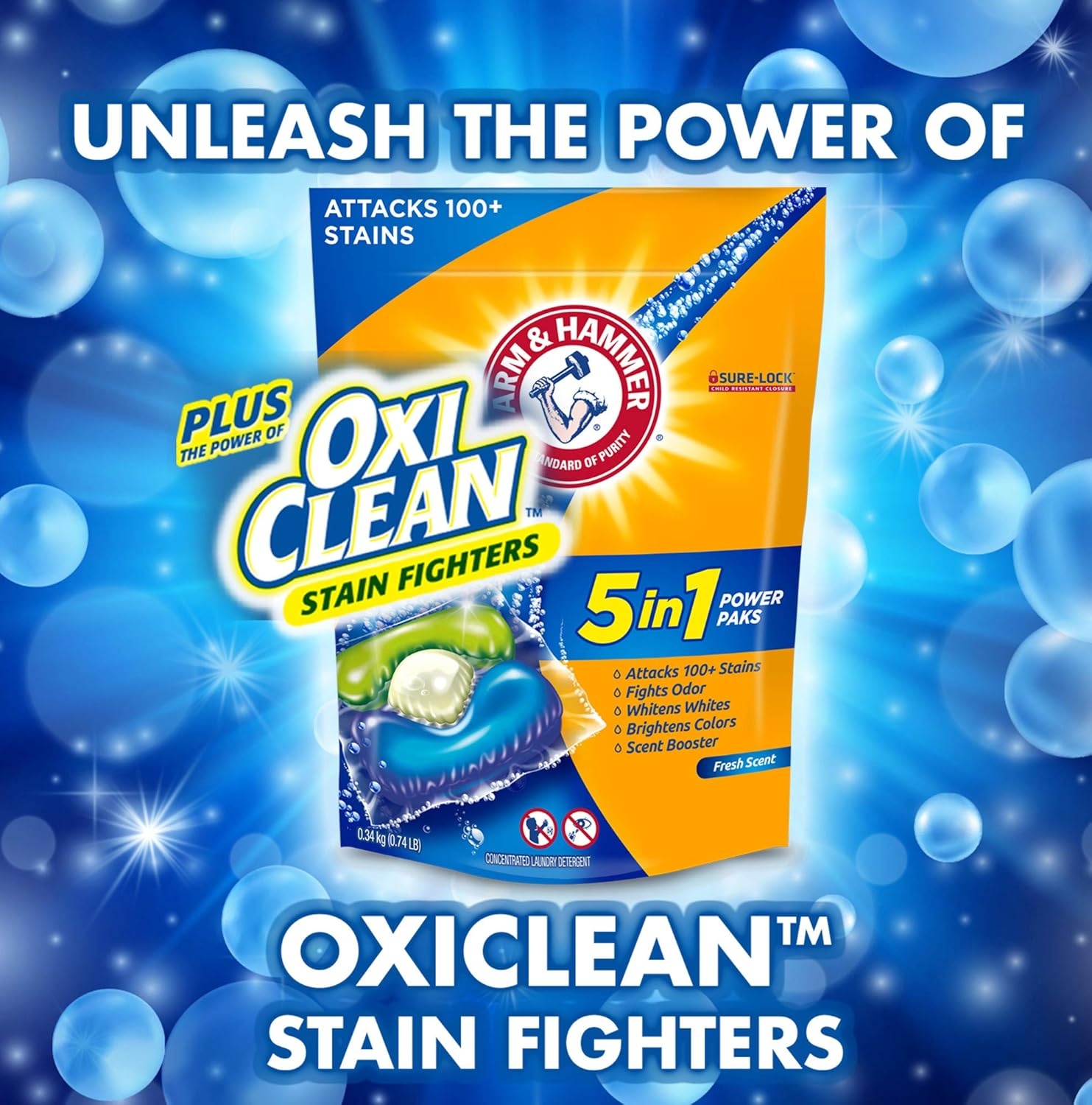 image:imageArm amp Hammer Plus OxiClean 5in1 Laundry Detergent Power Paks 42 Count Packaging may varyFresh Scent