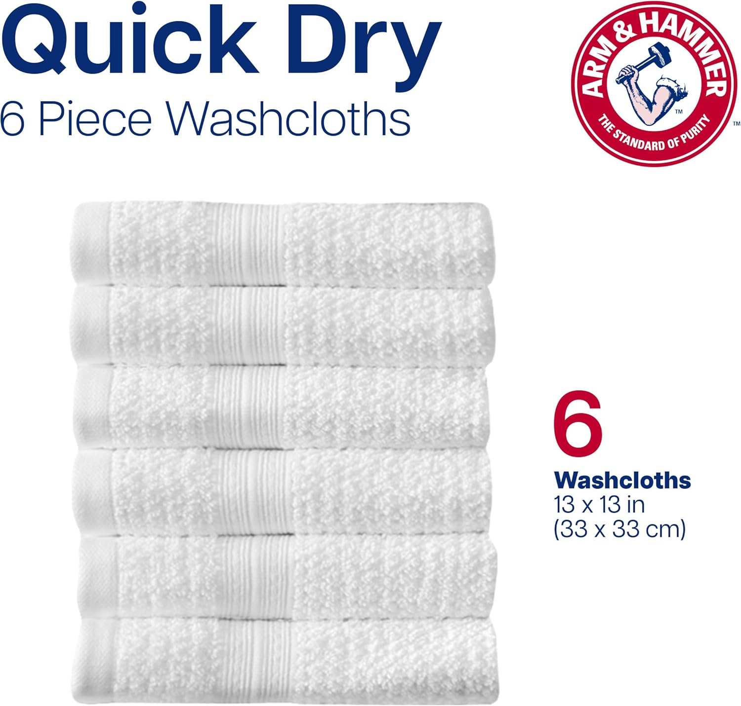 image:imageArm amp Hammer Quick Dry Washcloth Set 6 Piece Light GreyLight Grey