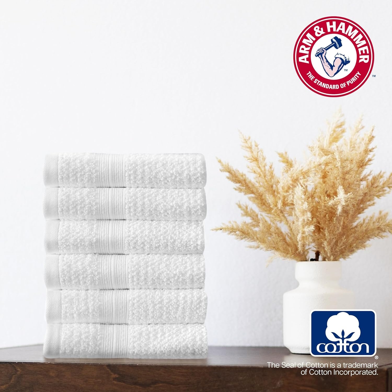 image:imageArm amp Hammer Quick Dry Washcloth Set 6 Piece Light GreyWhite