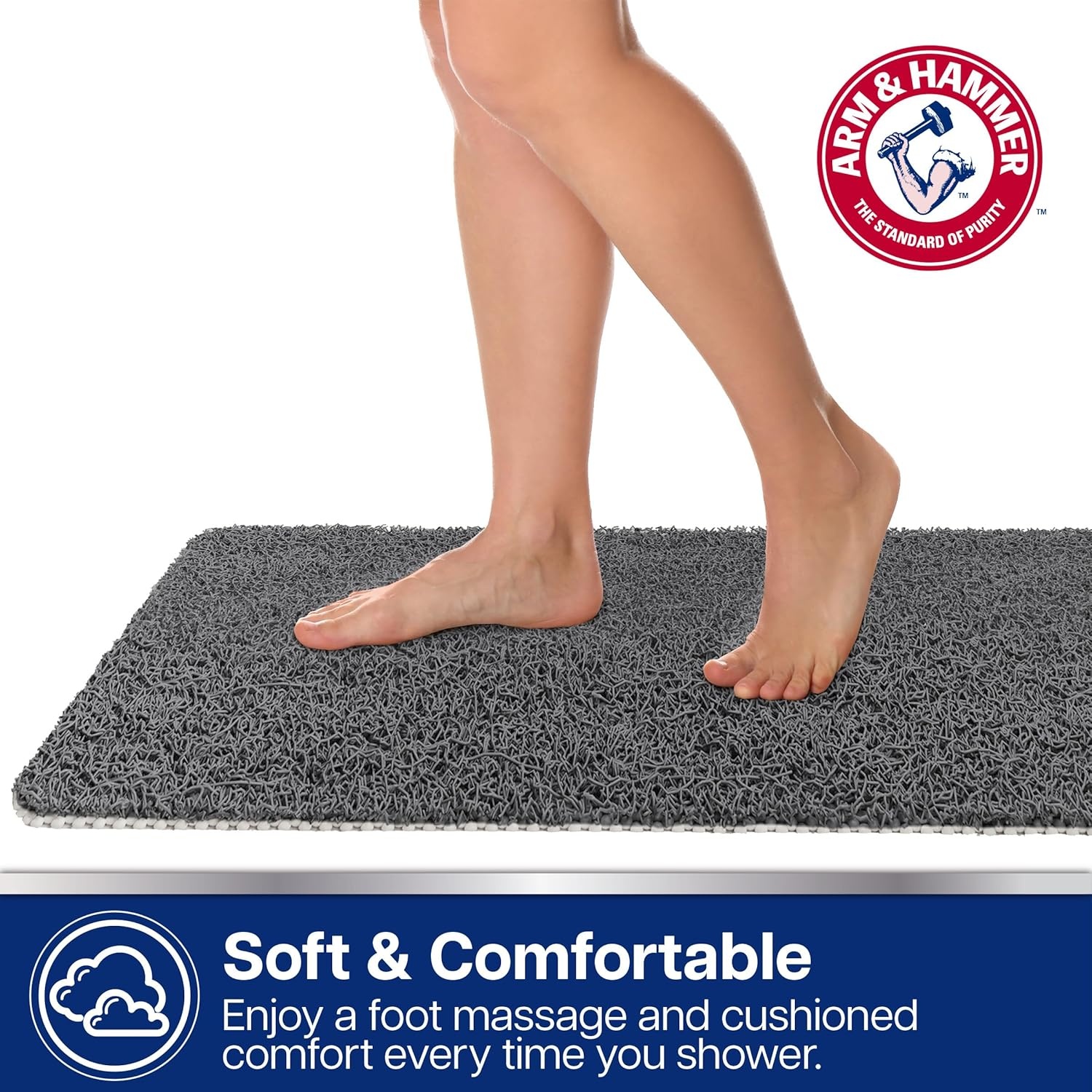 image:imageArm amp Hammer Sensory Touch NonSlip Loofah Bath Mat for Showers and Tubs 17 x 30 GreyGrey