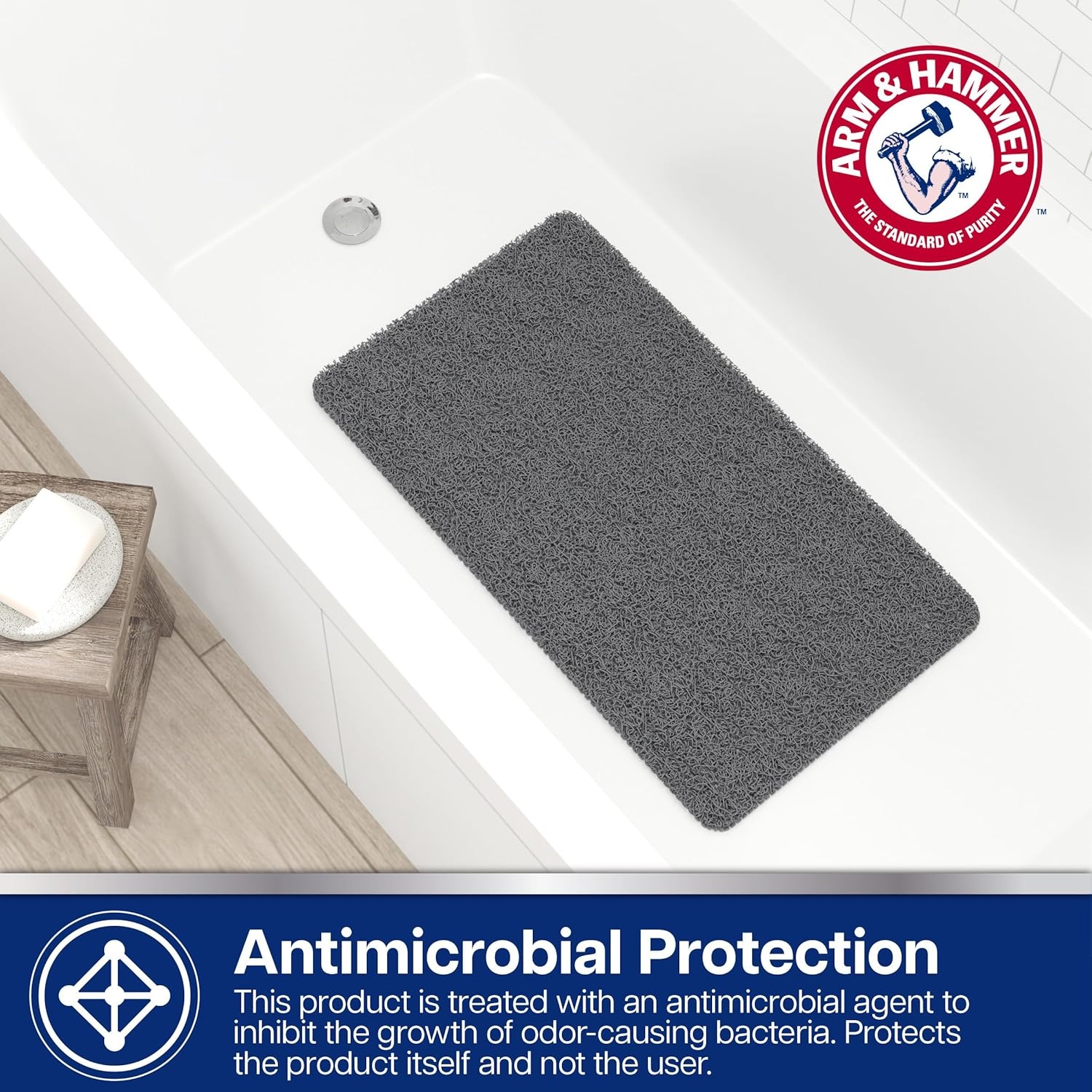 image:imageArm amp Hammer Sensory Touch NonSlip Loofah Bath Mat for Showers and Tubs 17 x 30 GreyGrey