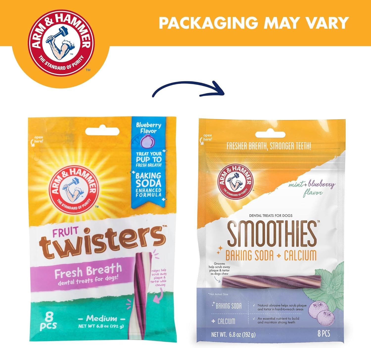 image:imageArm amp Hammer Smoothies Dental Chews for Dogs with Baking Soda amp Calcium Fight Bad Breath Plaque amp Tartar without Brushing Mint Flavor Medium Size 57 Count 33 lb BucketMint Blueberry