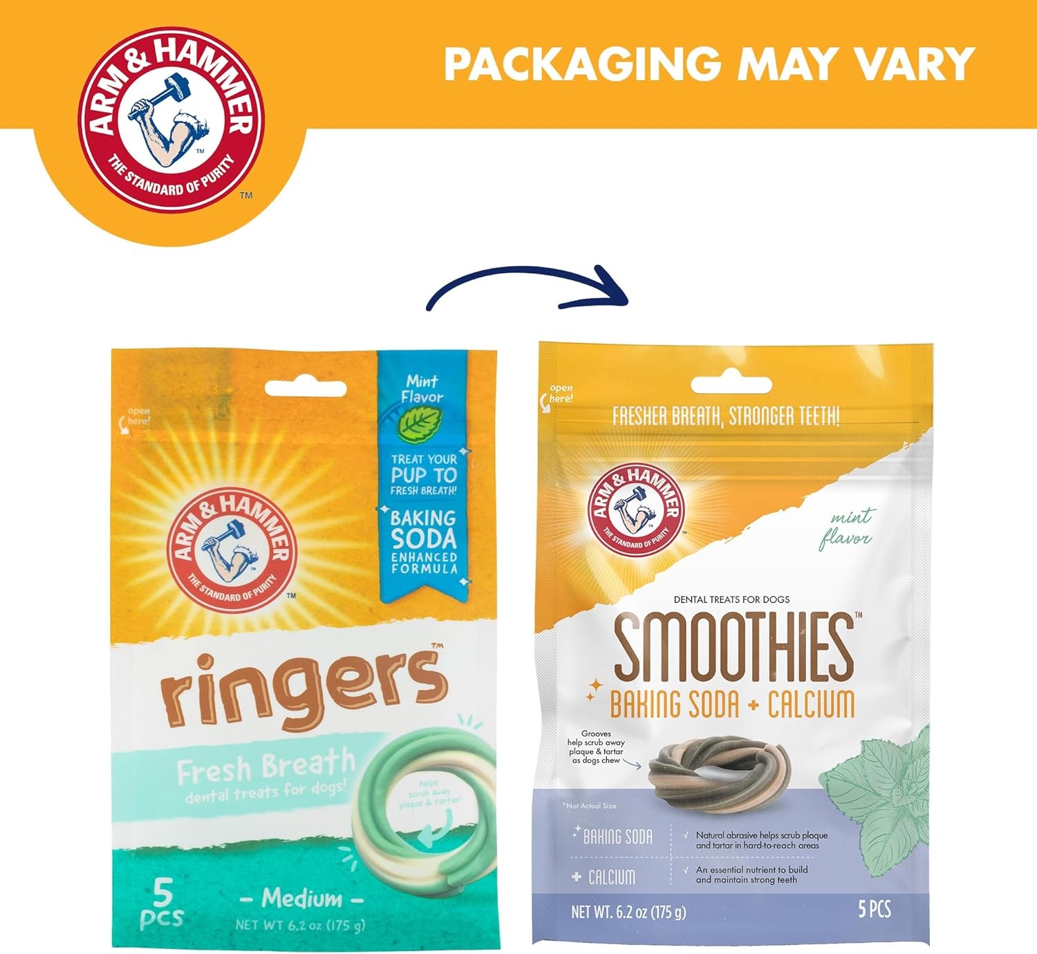 image:imageArm amp Hammer Smoothies Dental Chews for Dogs with Baking Soda amp Calcium Fight Bad Breath Plaque amp Tartar without Brushing Mint Flavor Ring Shaped 32 Count 24 lb BucketMint