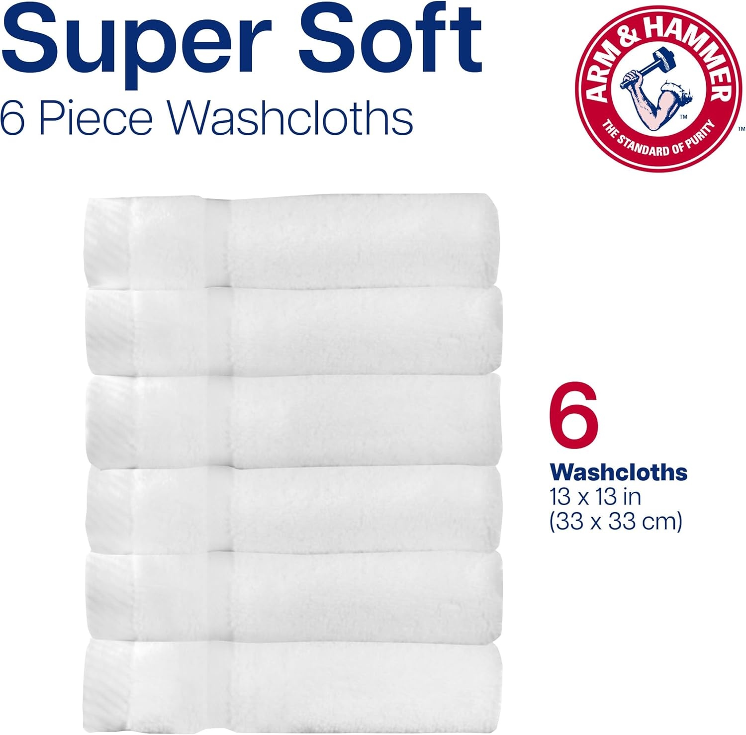 image:imageArm amp Hammer Super Soft Washcloths 6 Piece Light BlueLight Blue