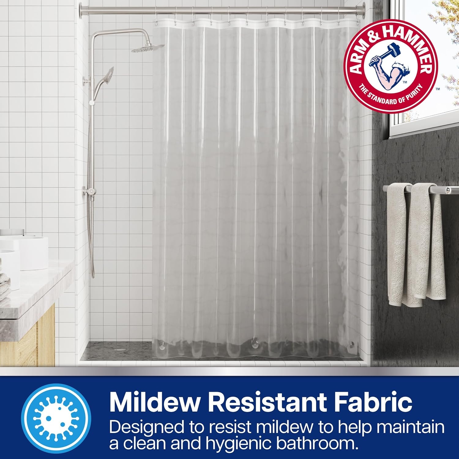 image:imageArm amp Hammer Waterproof Quick Drying Shower Liner Lightweight Design 70 x 72 ClearClear