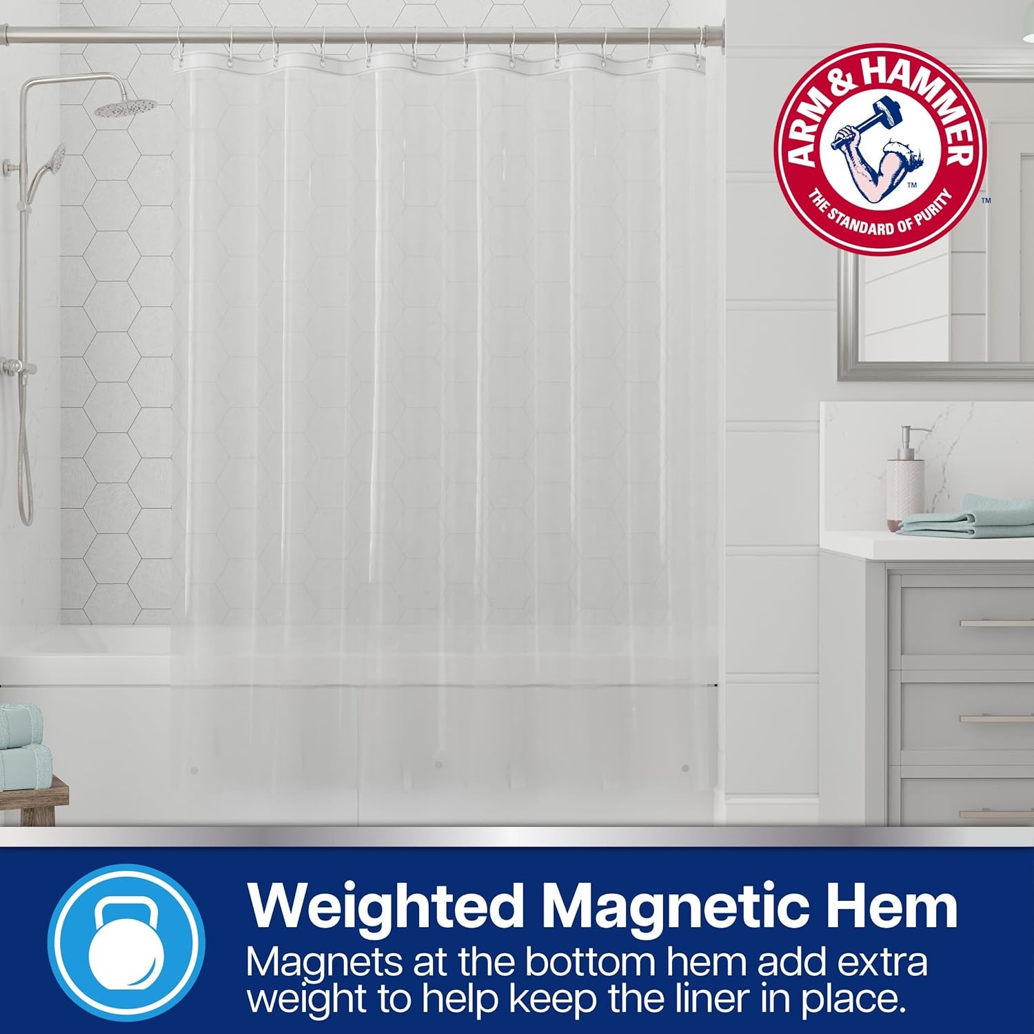 image:imageArm amp Hammer Waterproof Quick Drying Shower Liner Lightweight Design 70 x 72 ClearClear