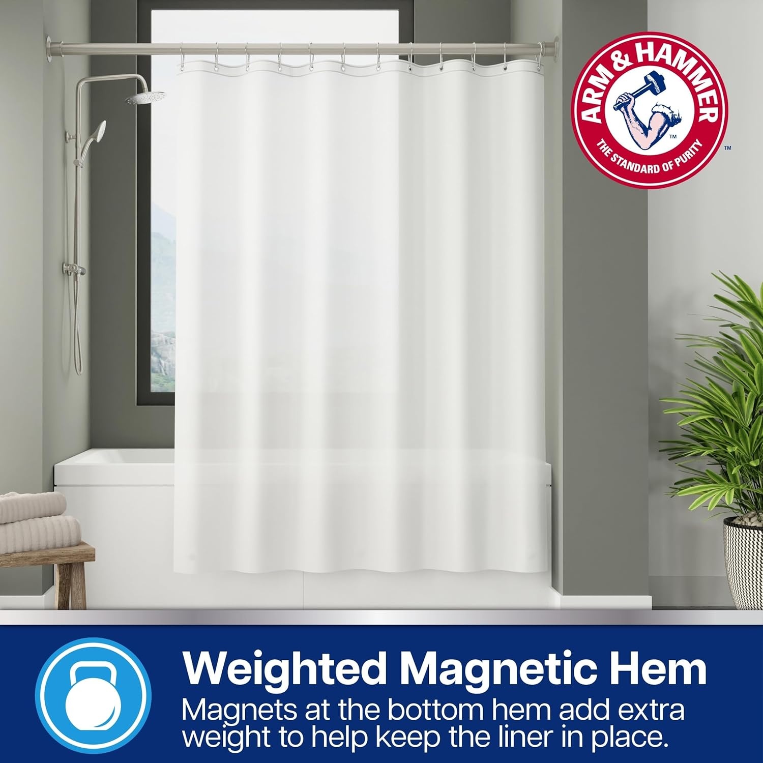 image:imageArm amp Hammer Waterproof Quick Drying Shower Liner Lightweight Design 70 x 72 ClearFrosted