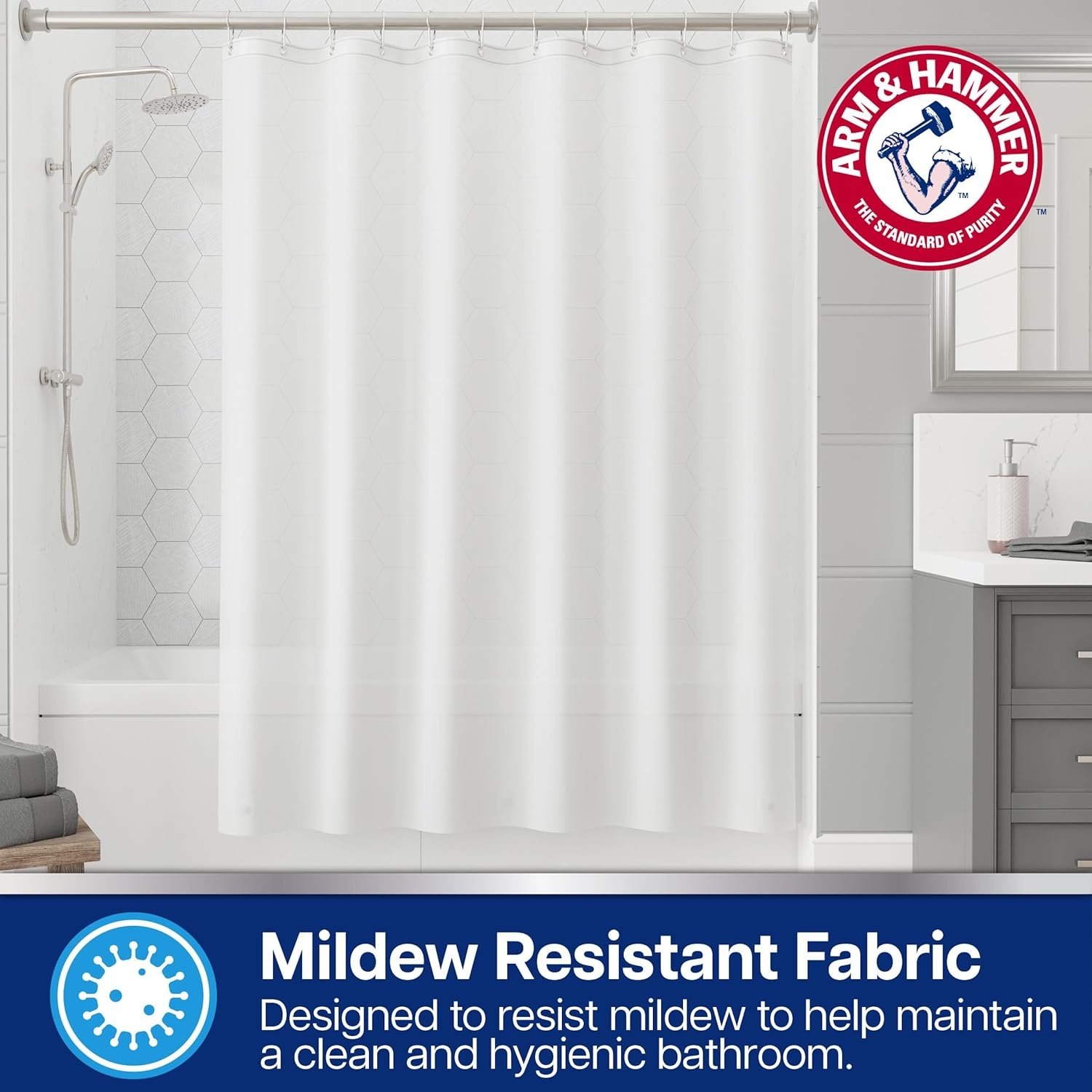 image:imageArm amp Hammer Waterproof Quick Drying Shower Liner Medium Weight Design 70 x 72 FrostedFrosted
