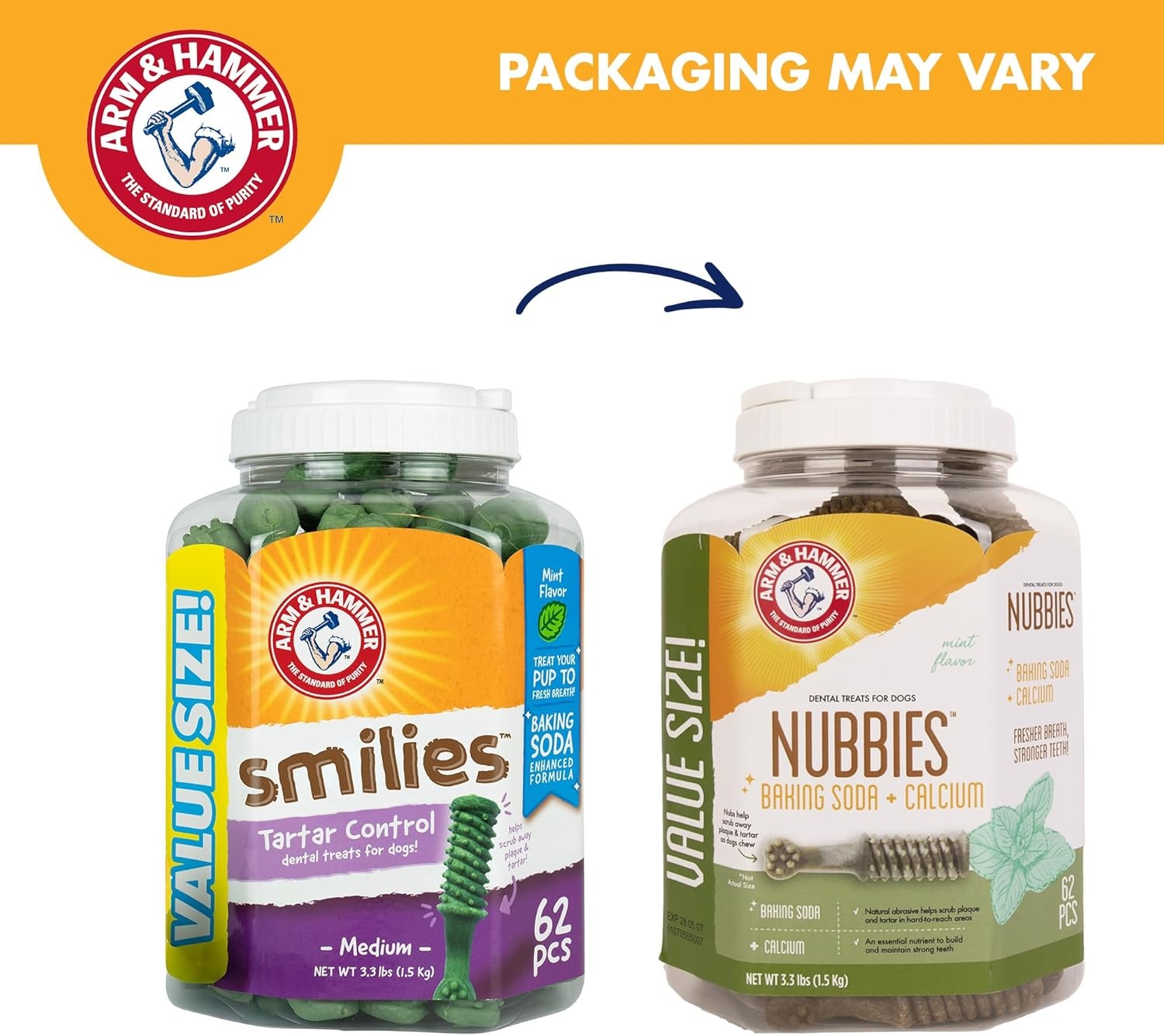image:imageArm amp Hammer for Pets Nubbies Dental Treats Value Size Baking Soda amp Calcium Dog Dental Chews Helps Scrub Plaque amp Tartar While Chewing Peanut Butter Flavor 139 Count 528 Oz 6 PackMint