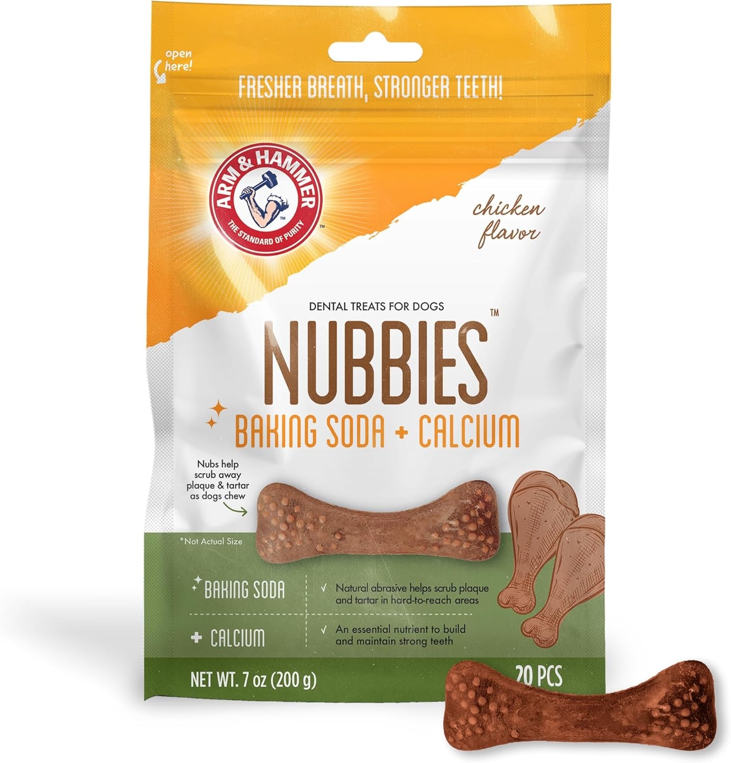 image:imageArm amp Hammer for Pets Nubbies Dental Treats Value Size Baking Soda amp Calcium Dog Dental Chews Helps Scrub Plaque amp Tartar While Chewing Peanut Butter Flavor 139 Count 528 Oz 6 PackChicken