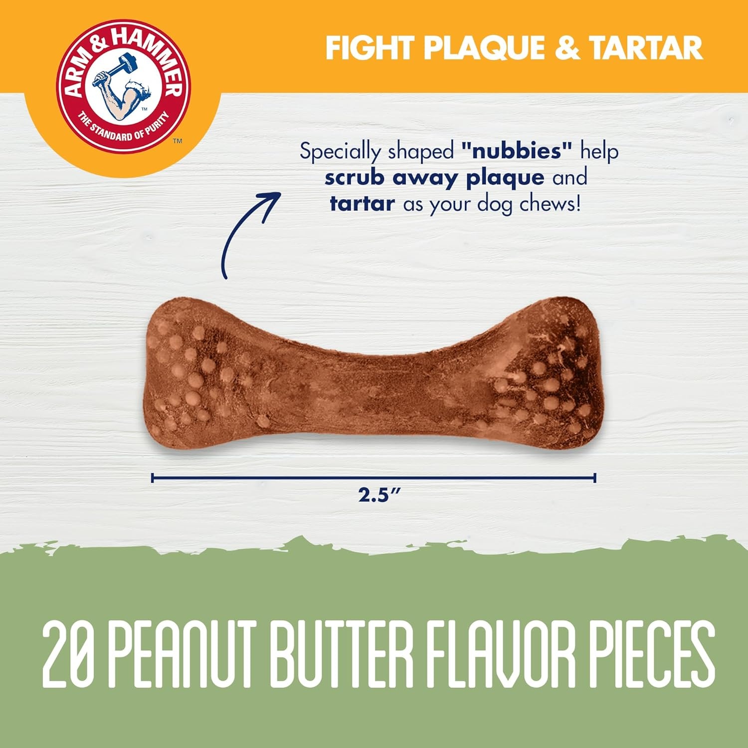 image:imageArm amp Hammer for Pets Nubbies Dental Treats Value Size Baking Soda amp Calcium Dog Dental Chews Helps Scrub Plaque amp Tartar While Chewing Peanut Butter Flavor 139 Count 528 Oz 6 PackPeanut Butter