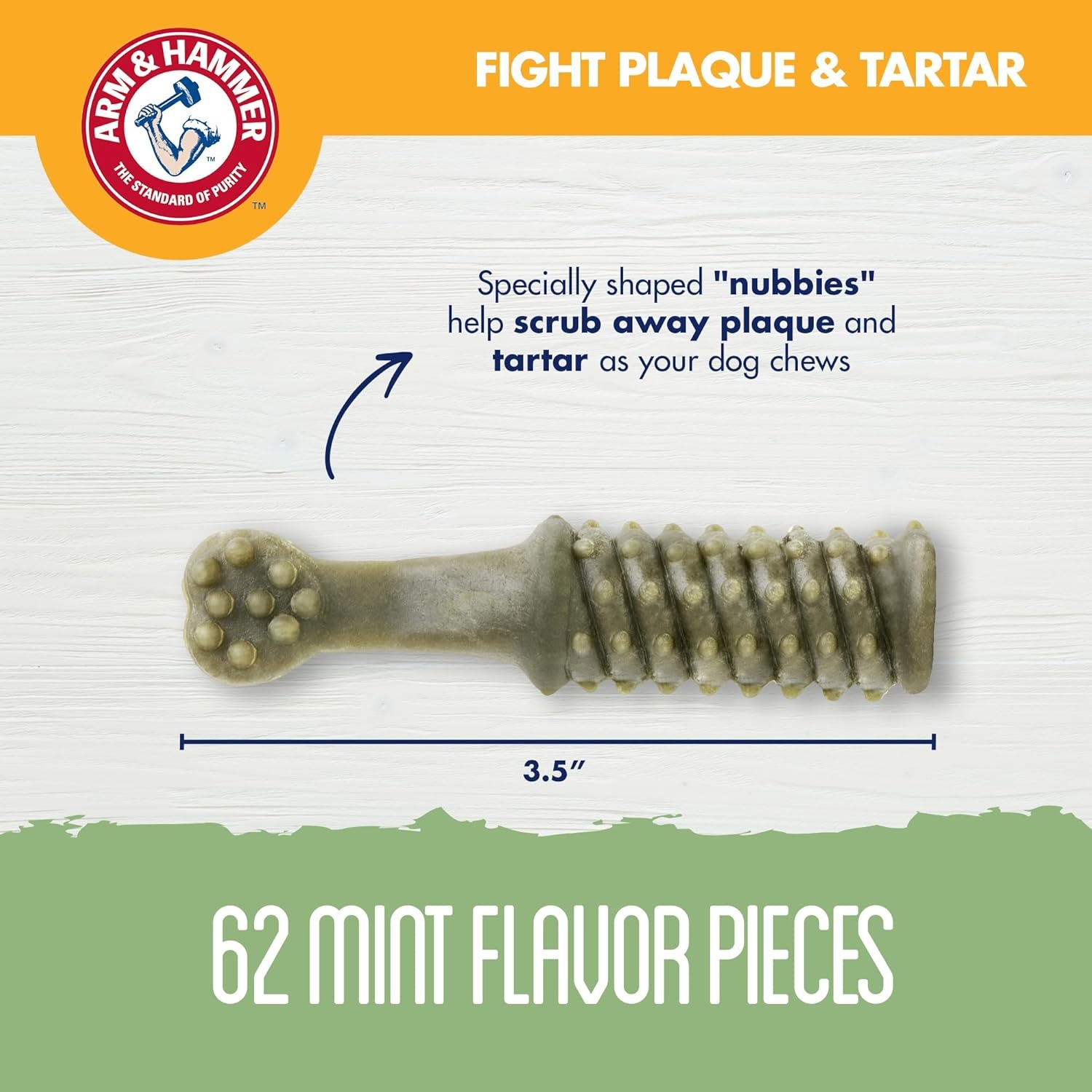 image:imageArm amp Hammer for Pets Nubbies Dental Treats Value Size Baking Soda amp Calcium Dog Dental Chews Helps Scrub Plaque amp Tartar While Chewing Peanut Butter Flavor 139 Count 528 Oz 6 PackMint