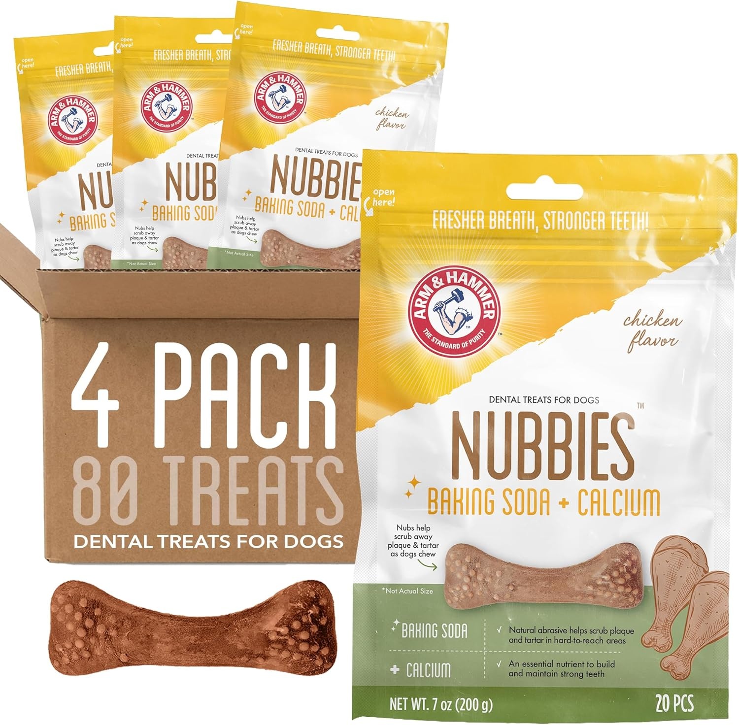 image:imageArm amp Hammer for Pets Nubbies Dental Treats Value Size Baking Soda amp Calcium Dog Dental Chews Helps Scrub Plaque amp Tartar While Chewing Peanut Butter Flavor 139 Count 528 Oz 6 PackChicken