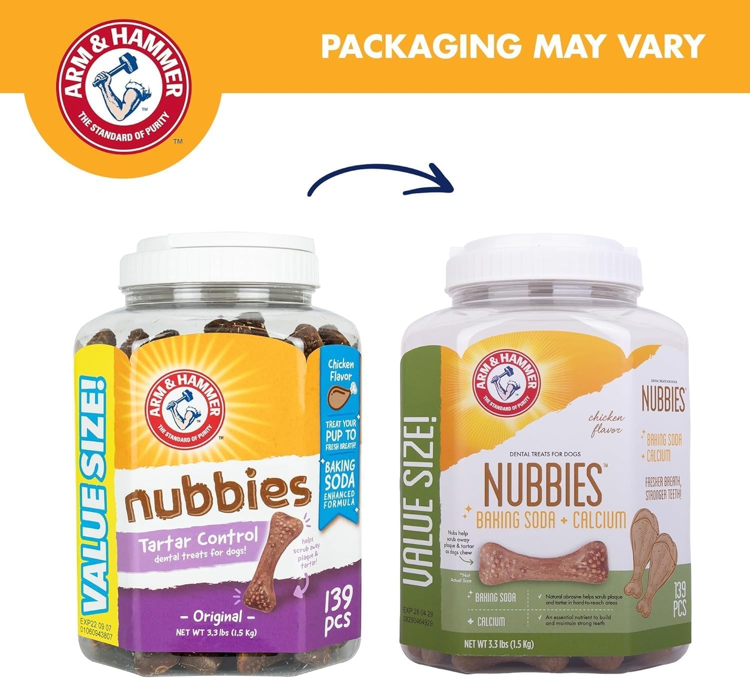 image:imageArm amp Hammer for Pets Nubbies Dental Treats Value Size Baking Soda amp Calcium Dog Dental Chews Helps Scrub Plaque amp Tartar While Chewing Peanut Butter Flavor 139 Count 528 Oz 6 PackChicken