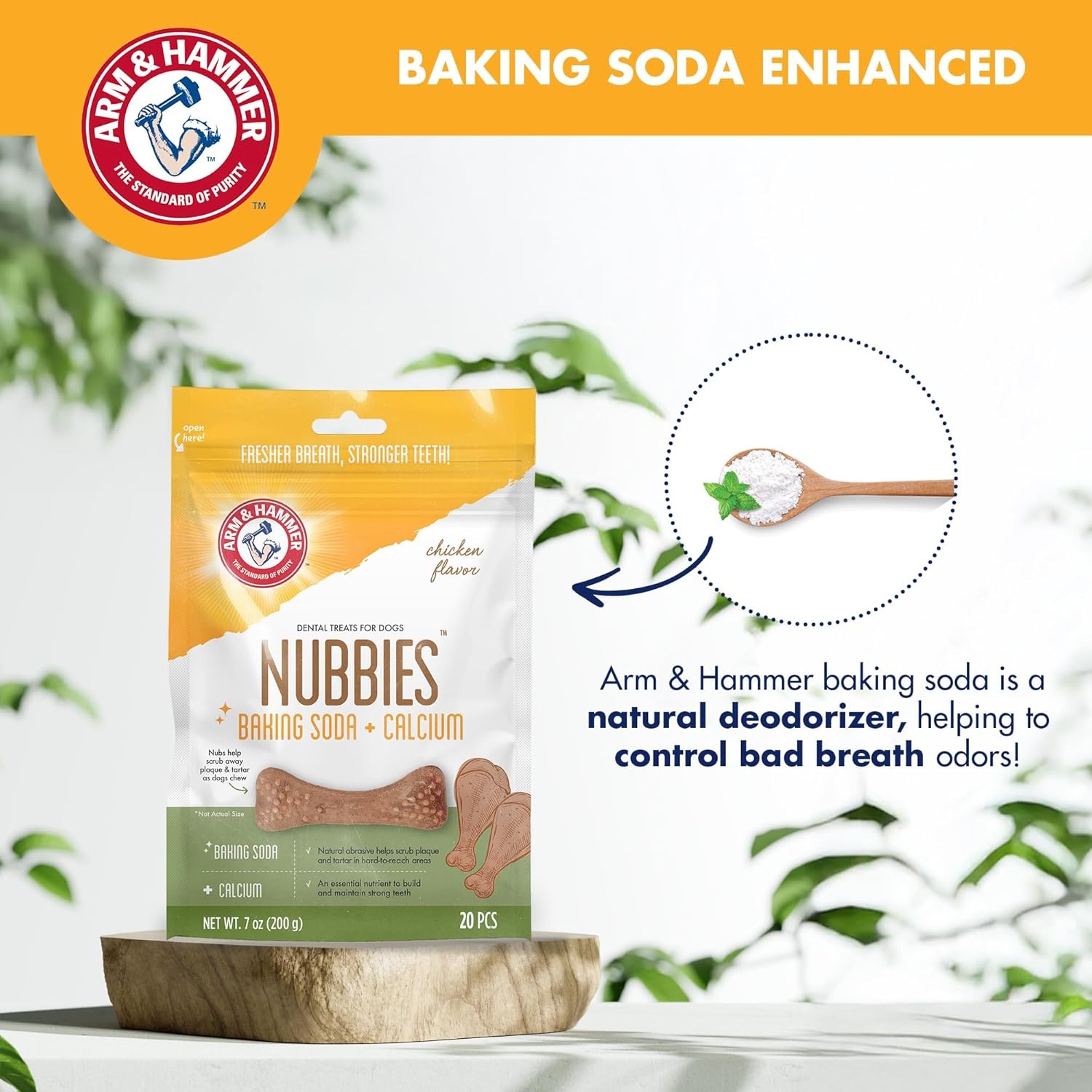 image:imageArm amp Hammer for Pets Nubbies Dental Treats Value Size Baking Soda amp Calcium Dog Dental Chews Helps Scrub Plaque amp Tartar While Chewing Peanut Butter Flavor 139 Count 528 Oz 6 PackChicken