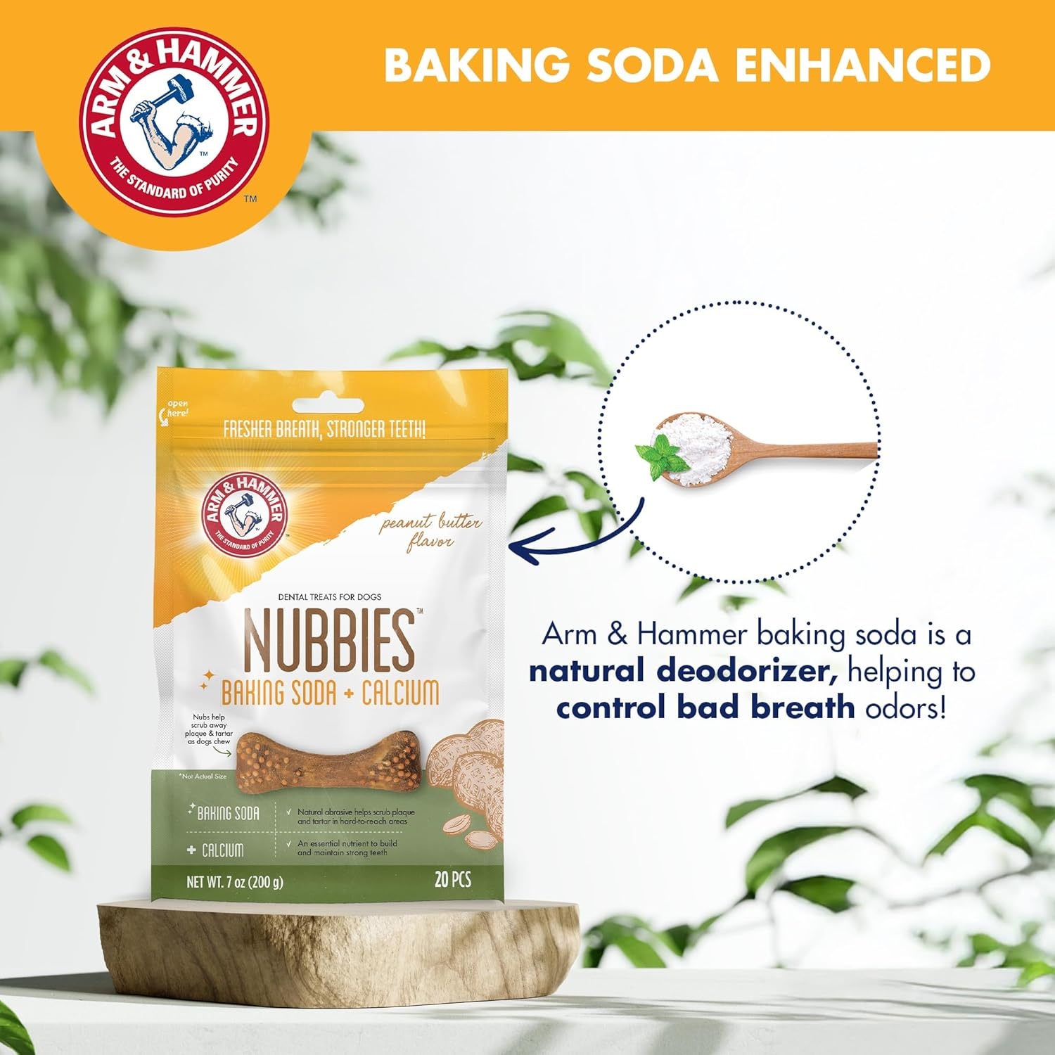 image:imageArm amp Hammer for Pets Nubbies Dental Treats Value Size Baking Soda amp Calcium Dog Dental Chews Helps Scrub Plaque amp Tartar While Chewing Peanut Butter Flavor 139 Count 528 Oz 6 PackPeanut Butter