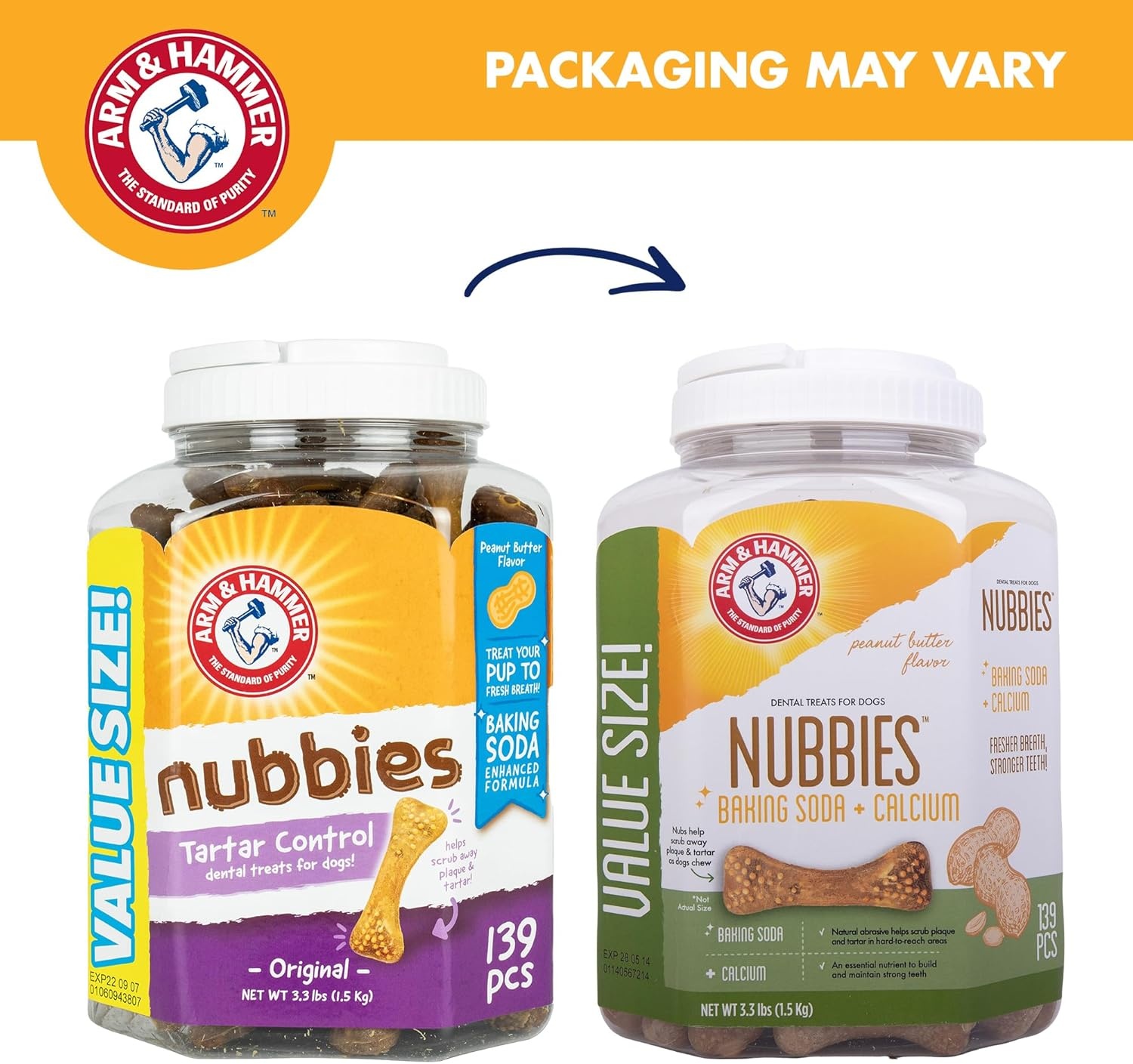 image:imageArm amp Hammer for Pets Nubbies Dental Treats Value Size Baking Soda amp Calcium Dog Dental Chews Helps Scrub Plaque amp Tartar While Chewing Peanut Butter Flavor 139 Count 528 Oz 6 PackPeanut Butter