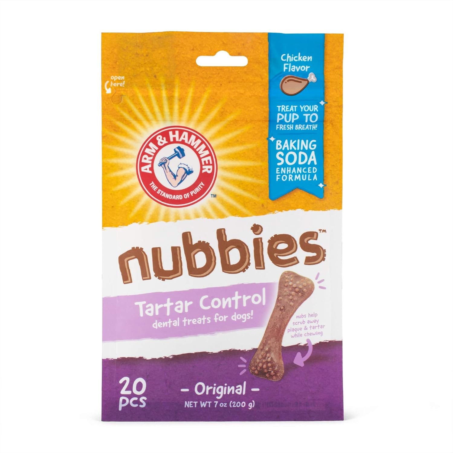 image:imageArm amp Hammer for Pets Nubbies Dental Treats Value Size Baking Soda amp Calcium Dog Dental Chews Helps Scrub Plaque amp Tartar While Chewing Peanut Butter Flavor 139 Count 528 Oz 6 PackChicken