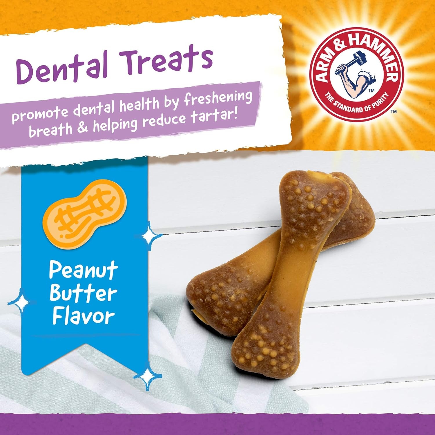 image:imageArm amp Hammer for Pets Nubbies Dental Treats Value Size Baking Soda amp Calcium Dog Dental Chews Helps Scrub Plaque amp Tartar While Chewing Peanut Butter Flavor 139 Count 528 Oz 6 PackPeanut Butter