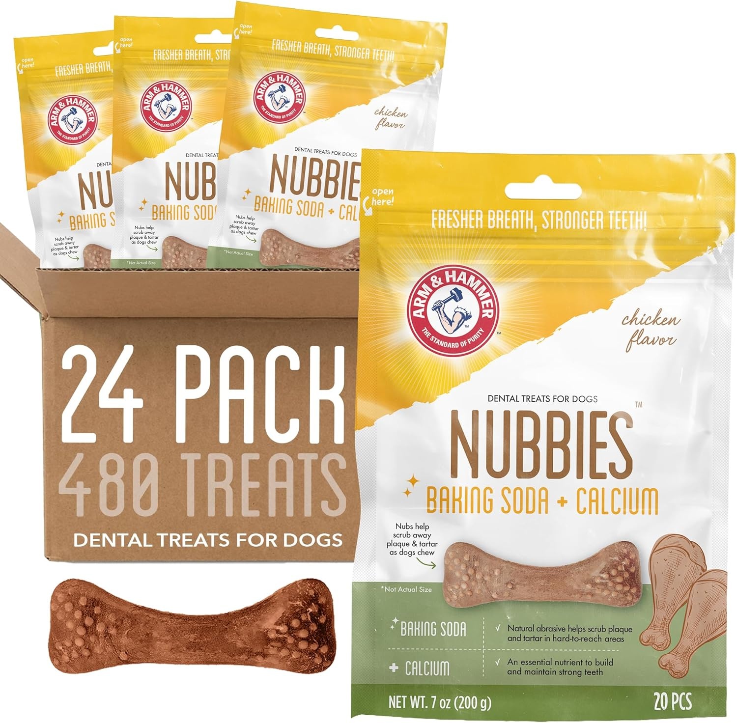 image:imageArm amp Hammer for Pets Nubbies Dental Treats Value Size Baking Soda amp Calcium Dog Dental Chews Helps Scrub Plaque amp Tartar While Chewing Peanut Butter Flavor 139 Count 528 Oz 6 PackChicken