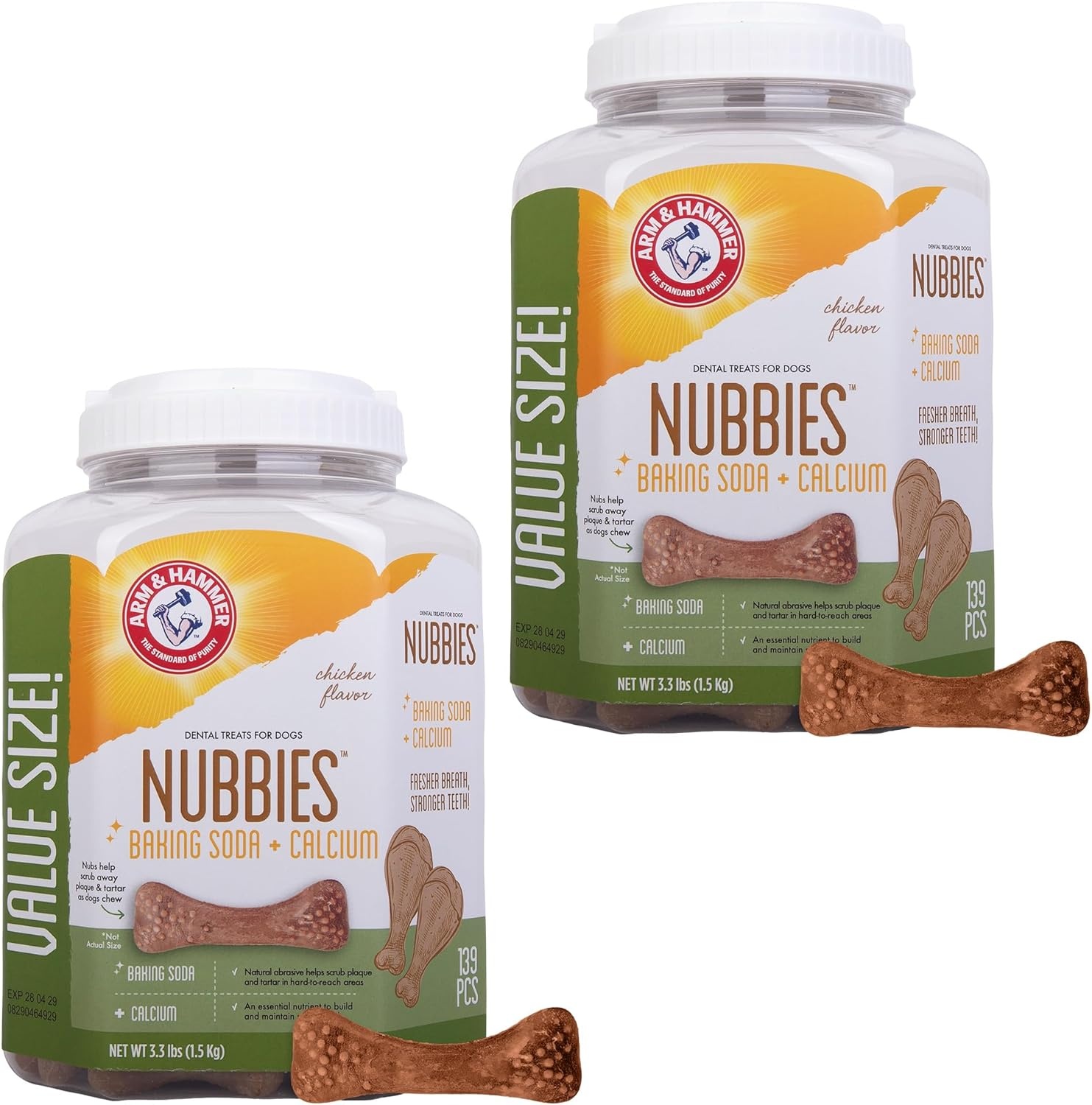 image:imageArm amp Hammer for Pets Nubbies Dental Treats Value Size Baking Soda amp Calcium Dog Dental Chews Helps Scrub Plaque amp Tartar While Chewing Peanut Butter Flavor 139 Count 528 Oz 6 PackChicken