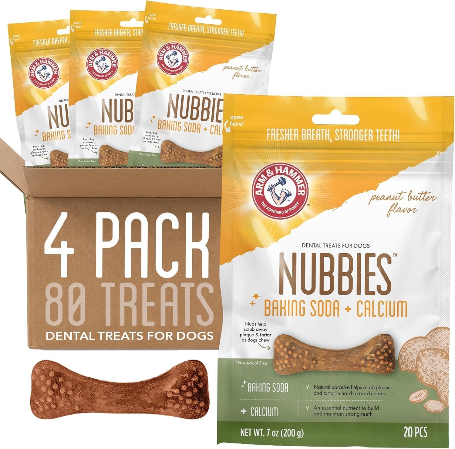 image:imageArm amp Hammer for Pets Nubbies Dental Treats Value Size Baking Soda amp Calcium Dog Dental Chews Helps Scrub Plaque amp Tartar While Chewing Peanut Butter Flavor 139 Count 528 Oz 6 PackPeanut Butter