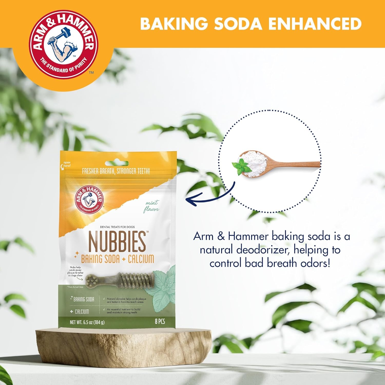 image:imageArm amp Hammer for Pets Nubbies Dental Treats Value Size Baking Soda amp Calcium Dog Dental Chews Helps Scrub Plaque amp Tartar While Chewing Peanut Butter Flavor 139 Count 528 Oz 6 PackMint