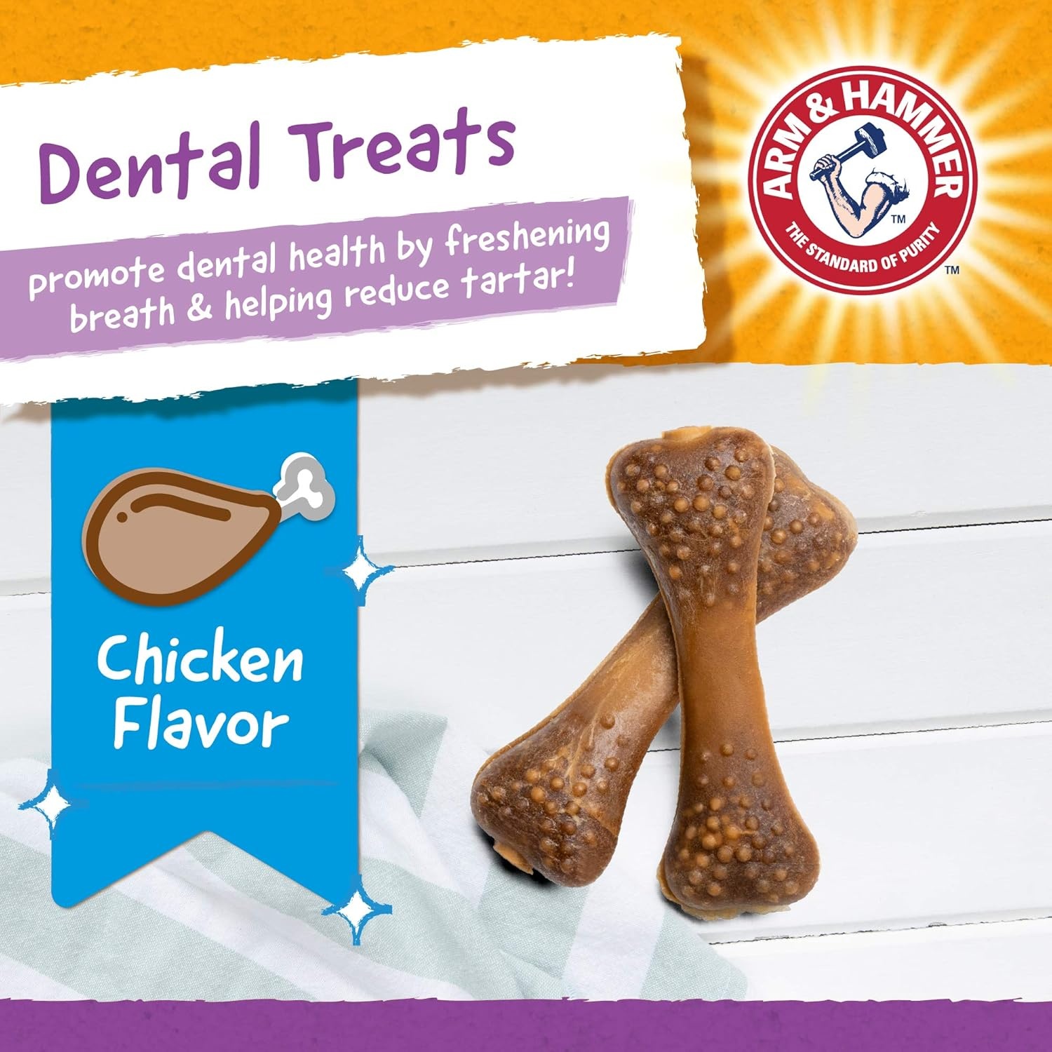 image:imageArm amp Hammer for Pets Nubbies Dental Treats Value Size Baking Soda amp Calcium Dog Dental Chews Helps Scrub Plaque amp Tartar While Chewing Peanut Butter Flavor 139 Count 528 Oz 6 PackChicken