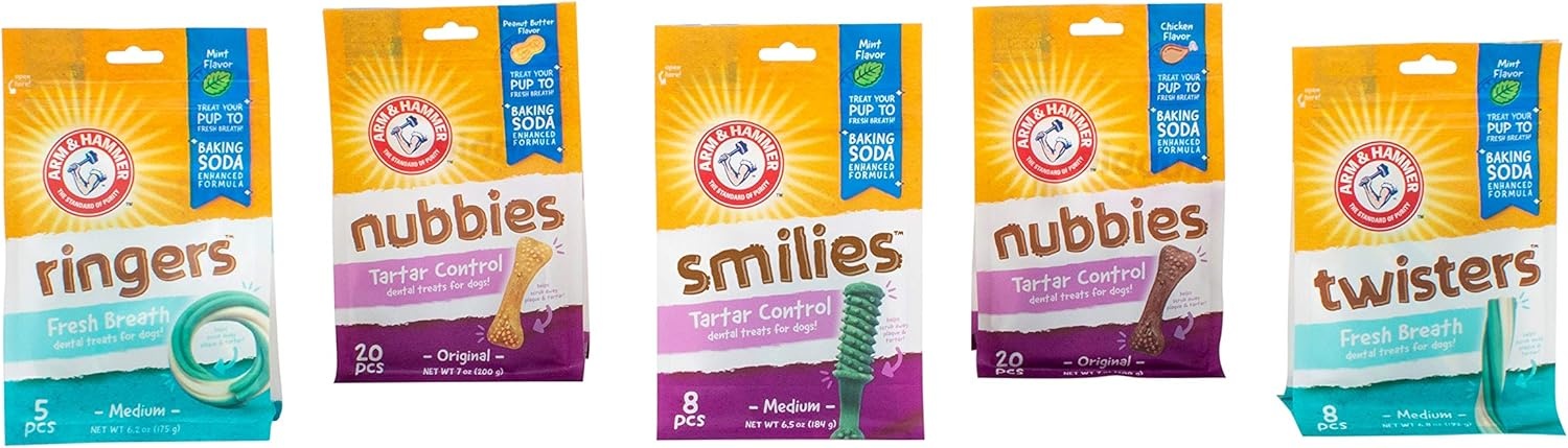 image:imageArm amp Hammer for Pets Nubbies Dental Treats Value Size Baking Soda amp Calcium Dog Dental Chews Helps Scrub Plaque amp Tartar While Chewing Peanut Butter Flavor 139 Count 528 Oz 6 PackChicken