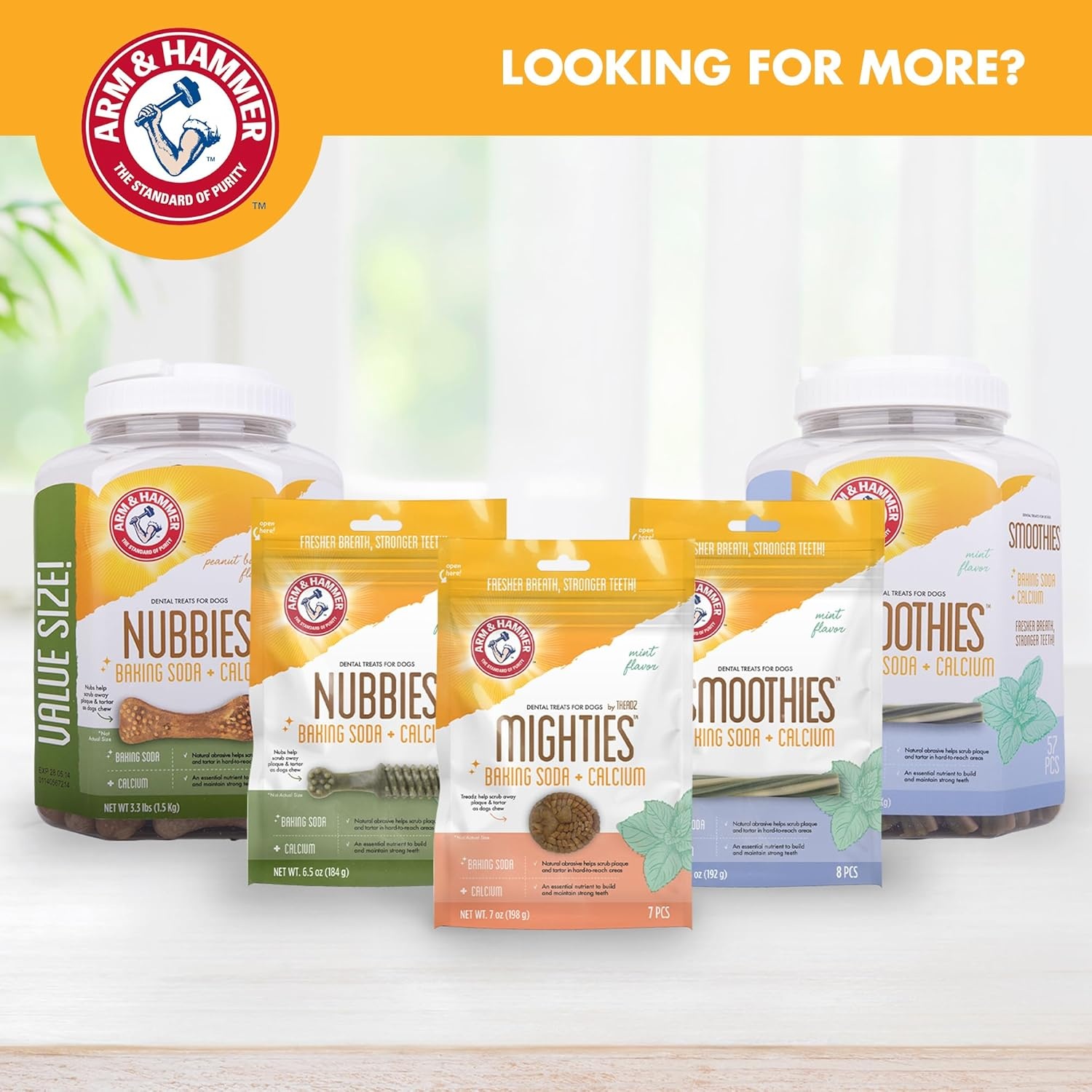 image:imageArm amp Hammer for Pets Nubbies Dental Treats Value Size Baking Soda amp Calcium Dog Dental Chews Helps Scrub Plaque amp Tartar While Chewing Peanut Butter Flavor 139 Count 528 Oz 6 PackChicken