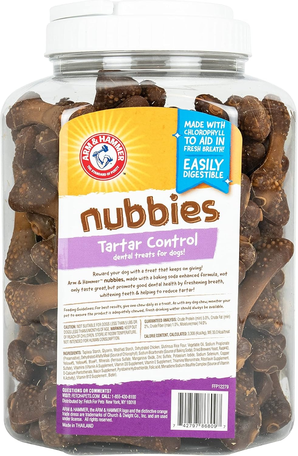 image:imageArm amp Hammer for Pets Nubbies Dental Treats Value Size Baking Soda Calcium Dog Dental Chews Nubbed Texture Scrubs Plaque Tartar Chicken Flavor 139 Count 528 OZ Bag 6 Pack