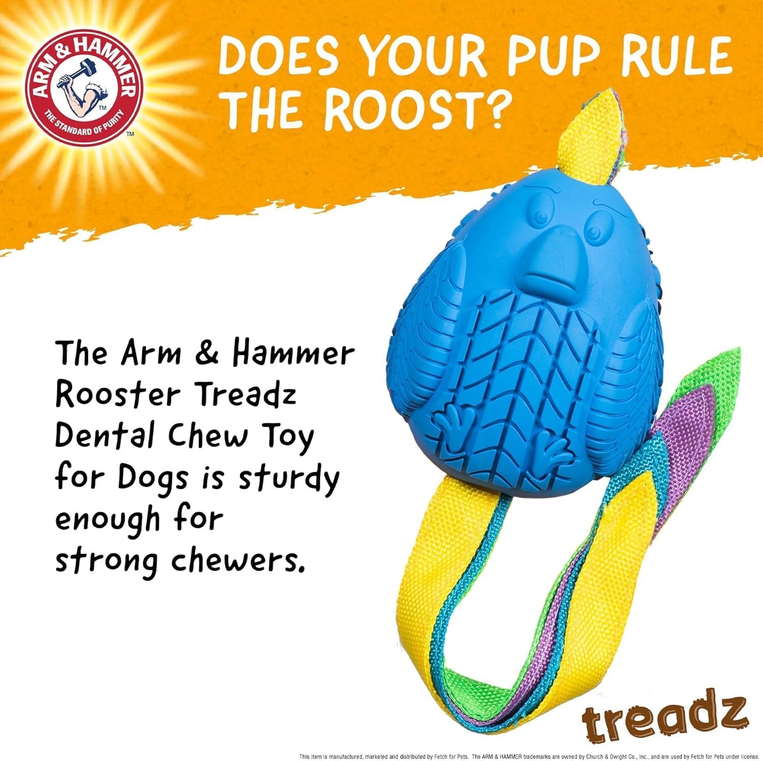 image:imageArm and Hammer for Pets Super Treadz Gator Dental Chew Toy for Dogs Reduces Plaque and Tartar Without Brushing Baking Soda Infused Dishwasher Safe Dogs Up to 35 LbsRooster