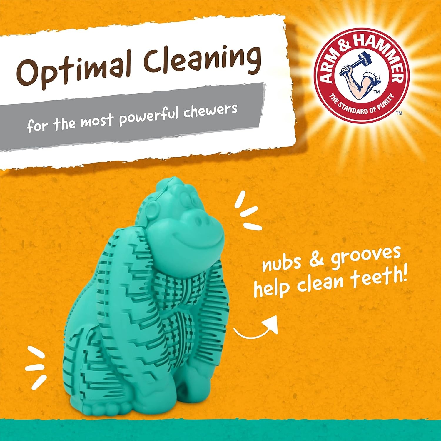 image:imageArm and Hammer for Pets Super Treadz Gator Dental Chew Toy for Dogs Reduces Plaque and Tartar Without Brushing Baking Soda Infused Dishwasher Safe Dogs Up to 35 LbsGorilla