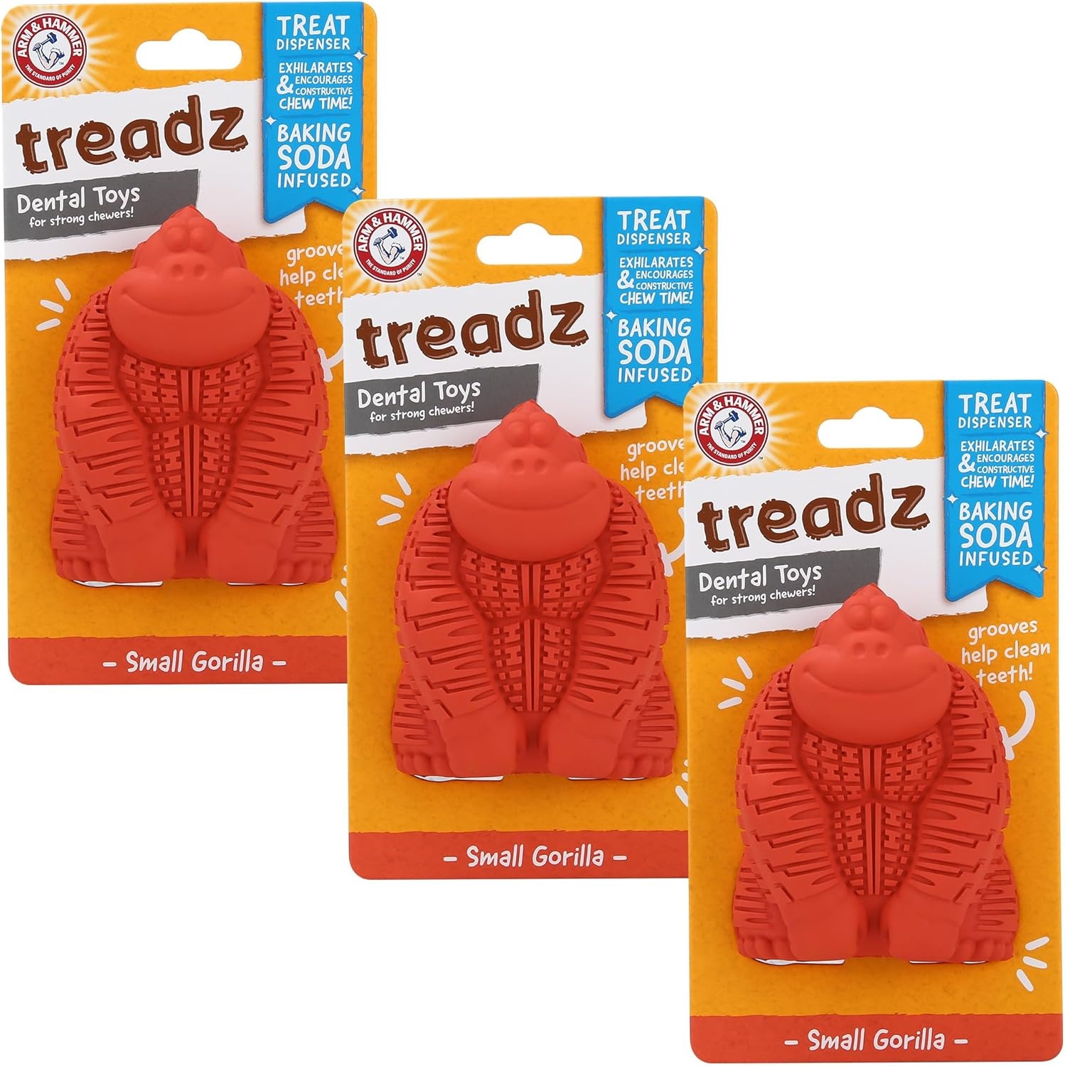 image:imageArm and Hammer for Pets Super Treadz Gator Dental Chew Toy for Dogs Reduces Plaque and Tartar Without Brushing Baking Soda Infused Dishwasher Safe Dogs Up to 35 LbsGorilla