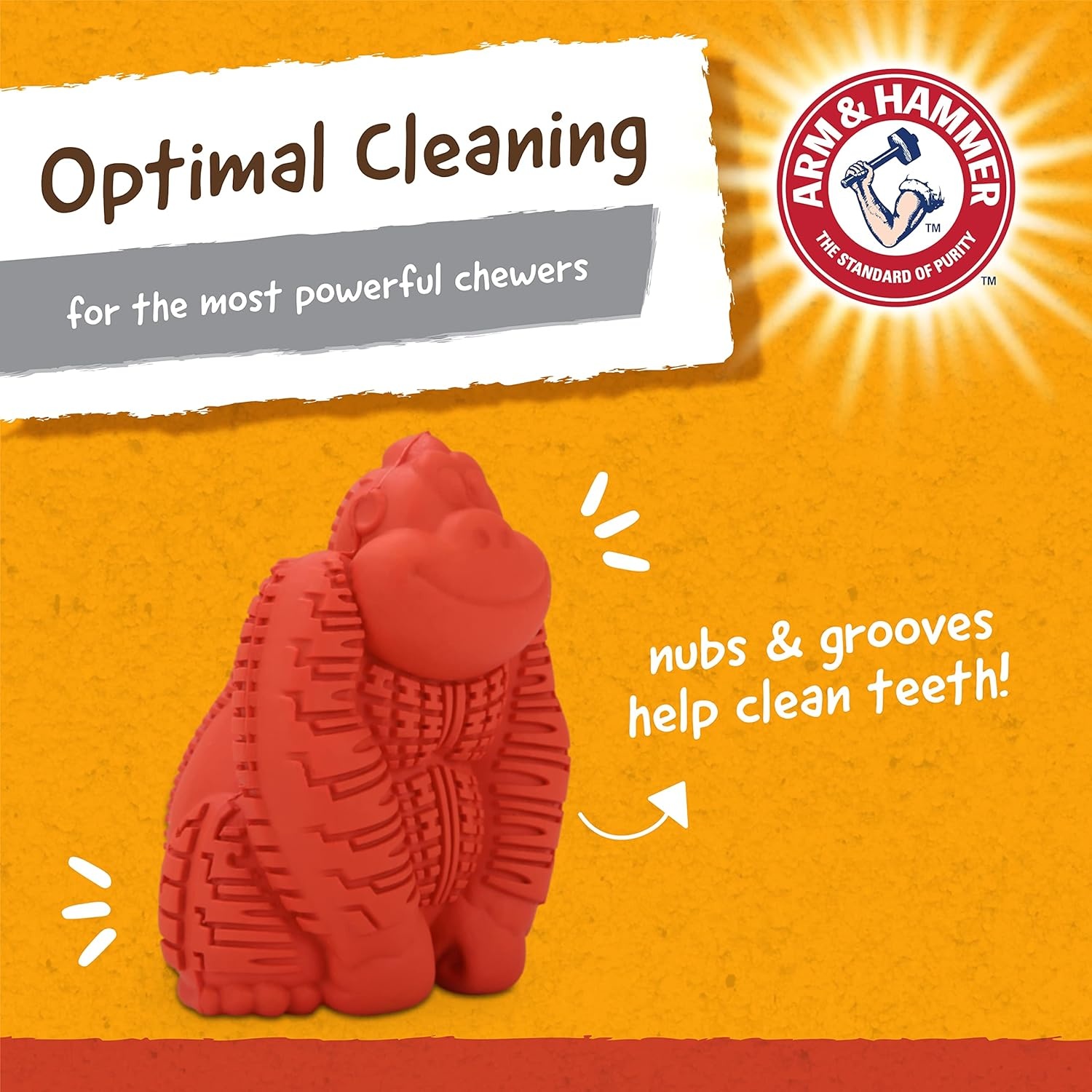image:imageArm and Hammer for Pets Super Treadz Gator Dental Chew Toy for Dogs Reduces Plaque and Tartar Without Brushing Baking Soda Infused Dishwasher Safe Dogs Up to 35 LbsGorilla