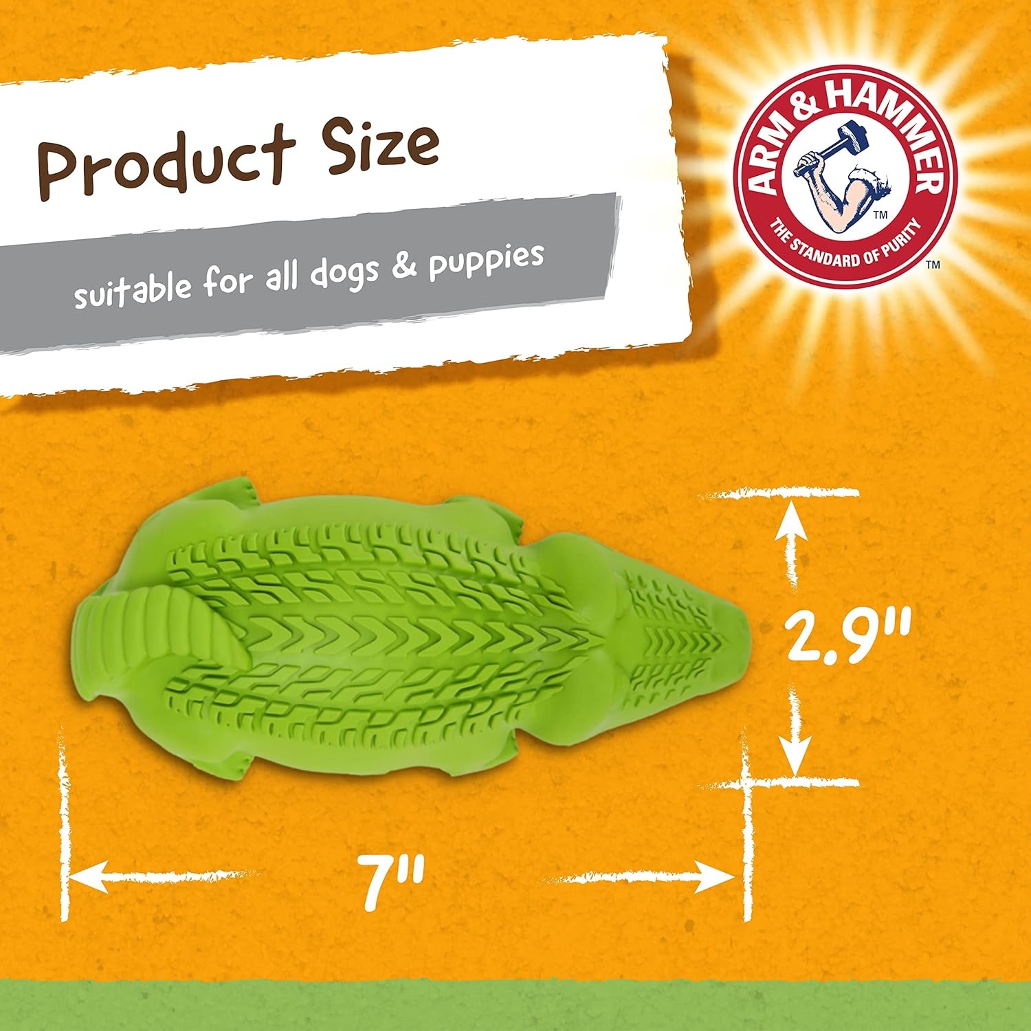 image:imageArm and Hammer for Pets Super Treadz Gator Dental Chew Toy for Dogs Reduces Plaque and Tartar Without Brushing Baking Soda Infused Dishwasher Safe Dogs Up to 35 LbsGator
